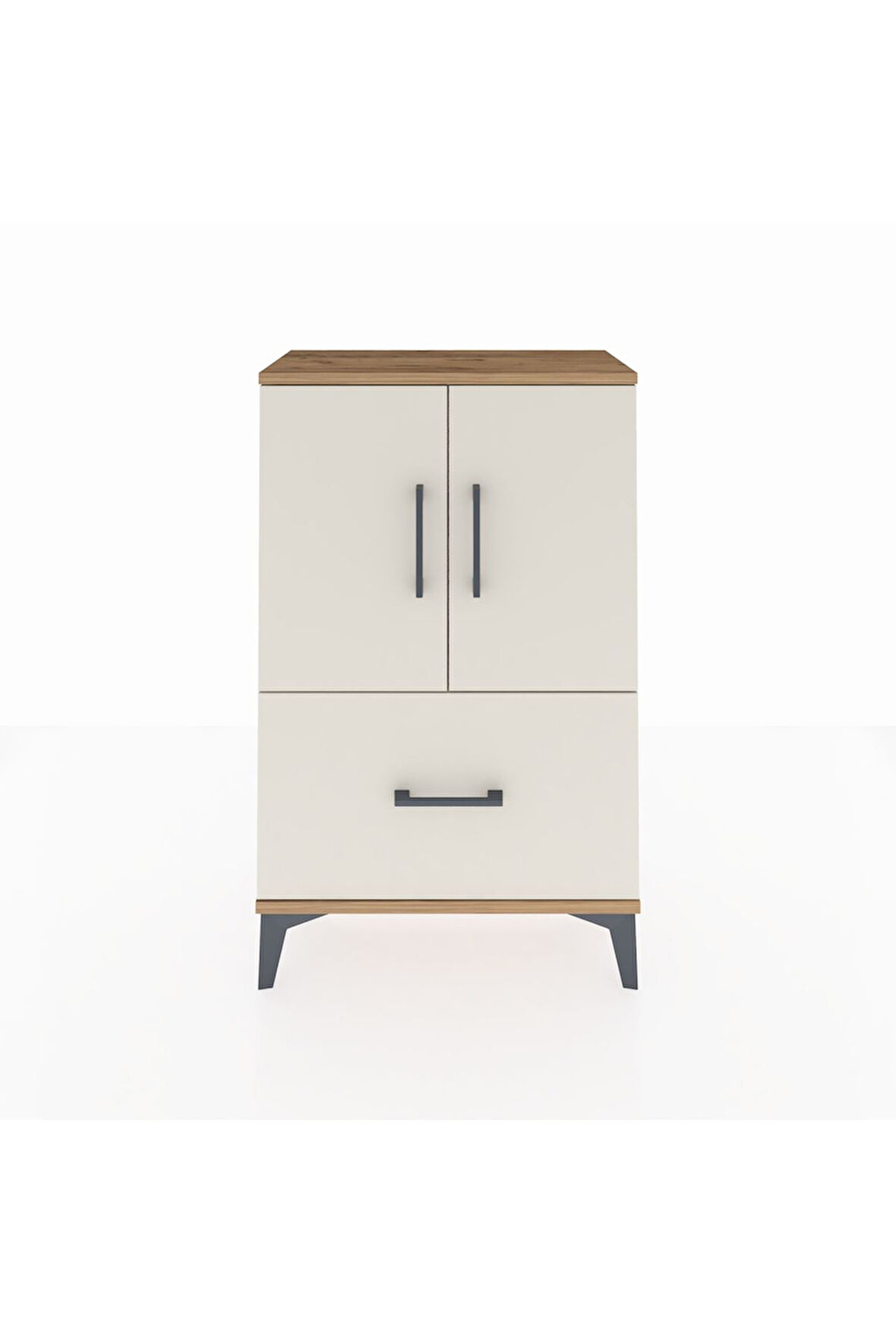 Arges Komodin 2 Raflı Tek Çekmeceli 2 Kapaklı 60x30x96 Çam-Aytaşı