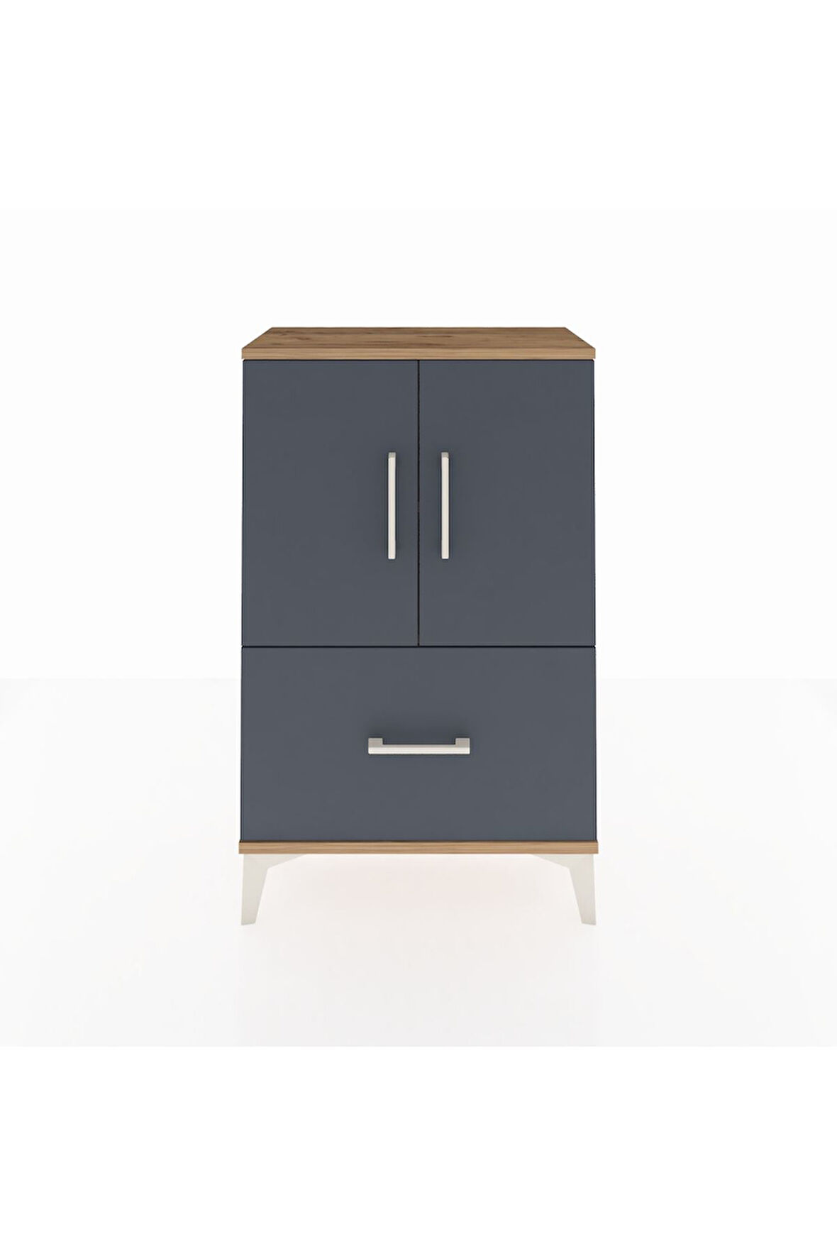 Arges Komodin 2 Raflı Tek Çekmeceli 2 Kapaklı 60x30x96 Çam-Antrasit