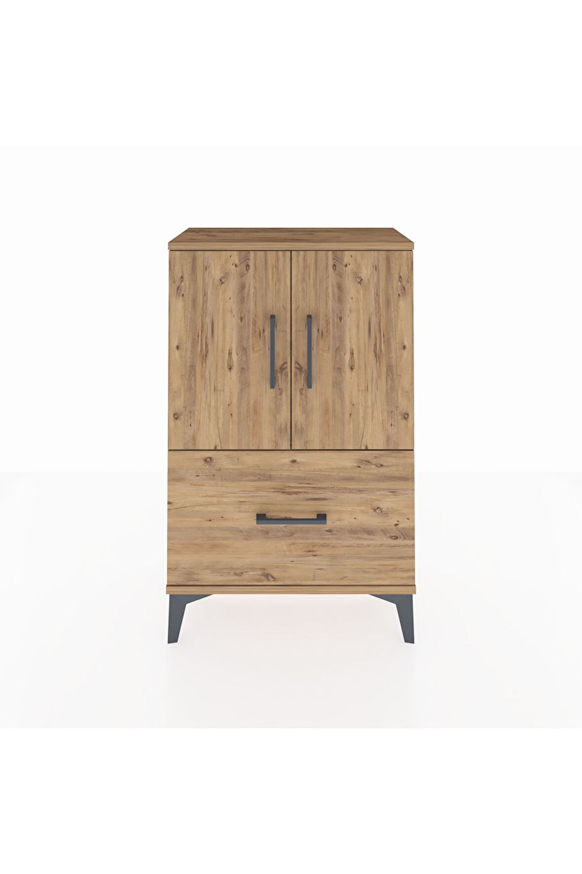 Arges Komodin 2 Raflı Tek Çekmeceli 2 Kapaklı 60x30x96 Çam-Çam
