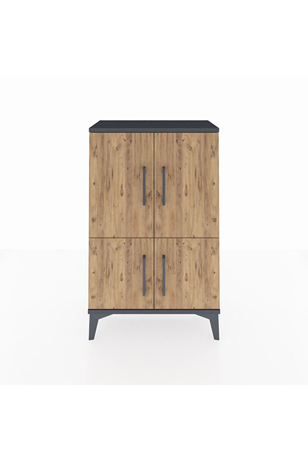 Arges Komodin 2 Raflı 4 Kapaklı 60x30x96 Antrasit-Çam