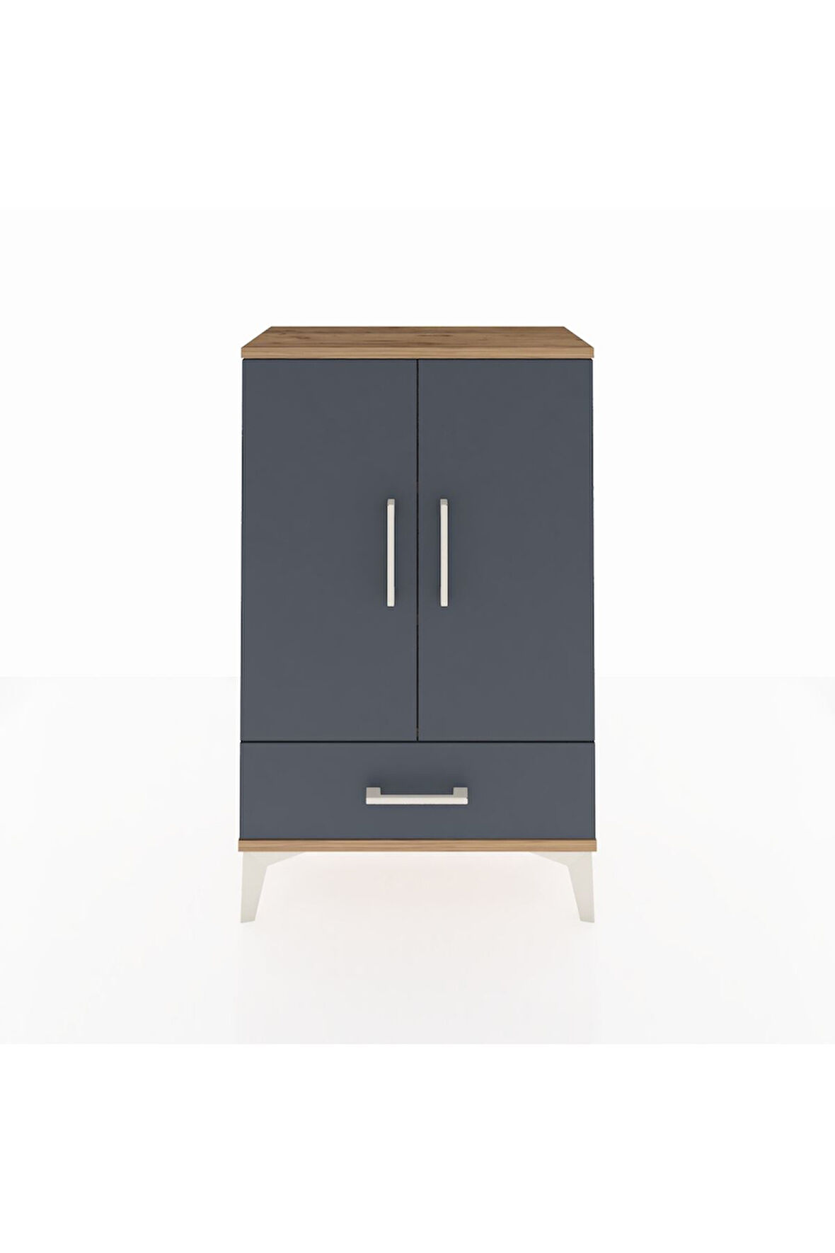 Arges Komodin 2 Raflı Tek Çekmeceli 2 Kapaklı 60x30x96 Çam-Antrasit