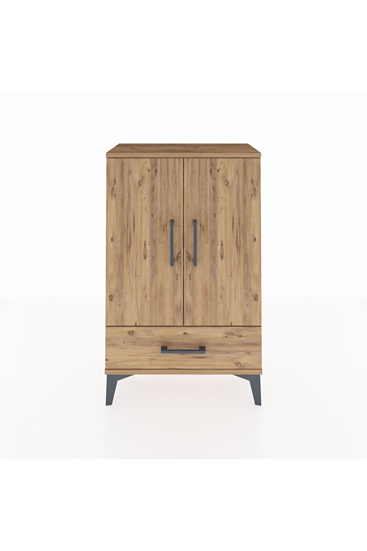 Arges Komodin 2 Raflı Tek Çekmeceli 2 Kapaklı 60x30x96 Çam-Çam