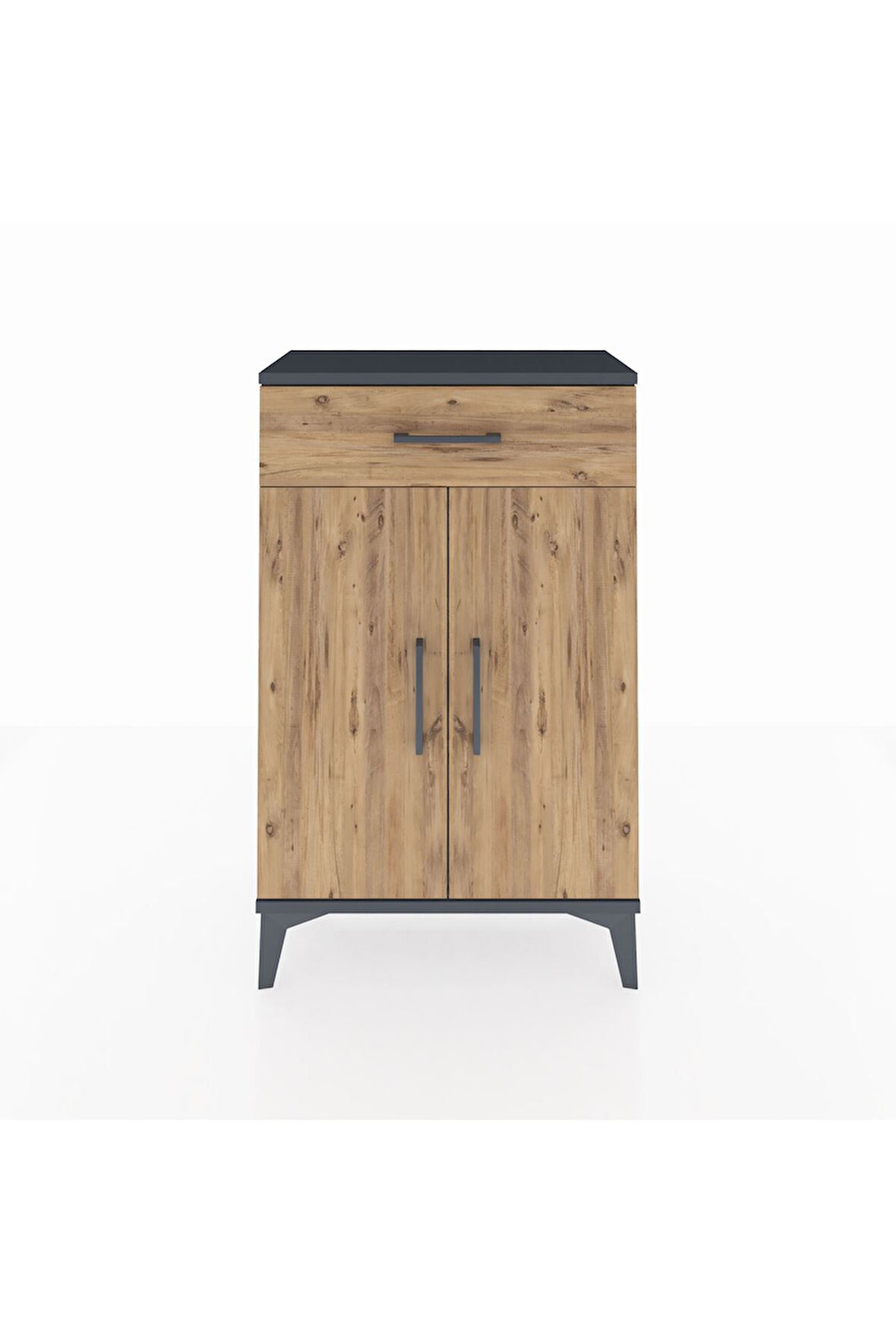 Arges Komodin 2 Raflı Tek Çekmeceli 2 Kapaklı 60x30x96 Antrasit-Çam