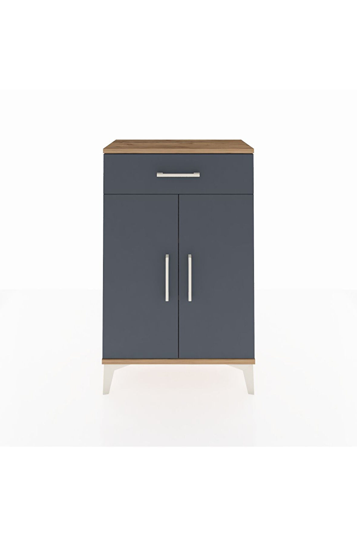 Arges Komodin 2 Raflı Tek Çekmeceli 2 Kapaklı 60x30x96 Çam-Antrasit