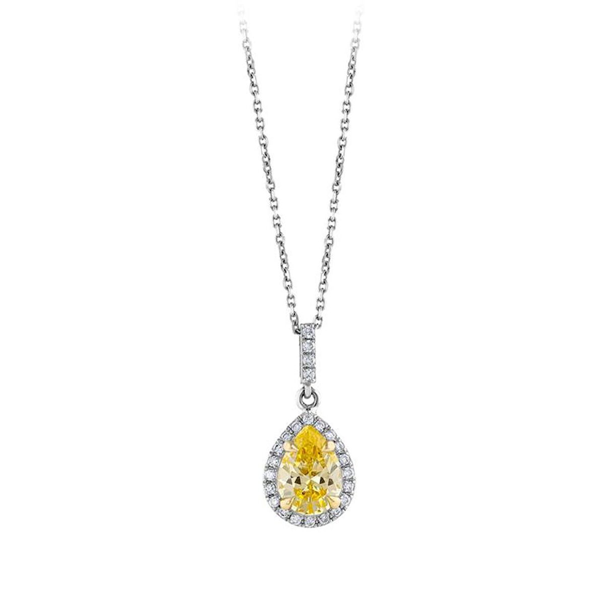 Sarı Topaz Taşlı Pırlanta Kolye