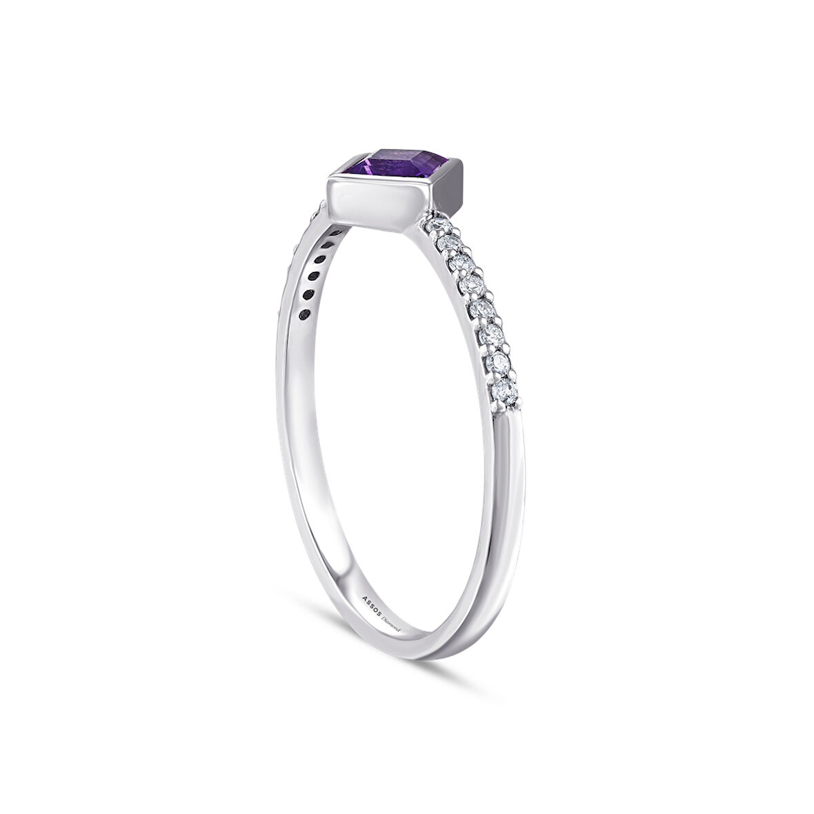 0.09 Karat Ametist Taşlı Pırlanta Yüzük