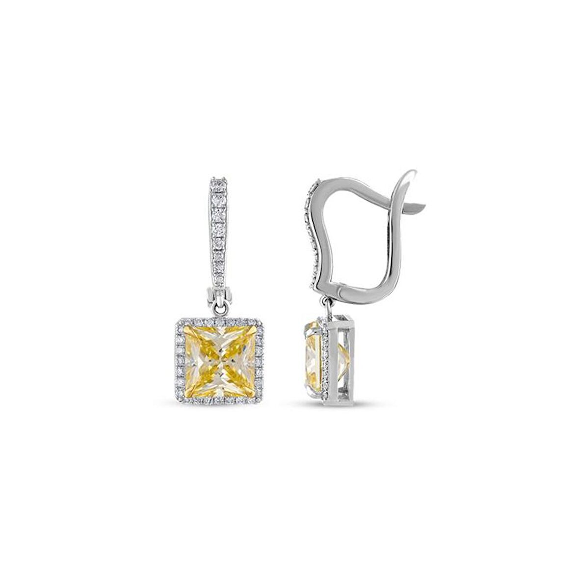 Sarı Topaz Taşlı Pırlanta Küpe