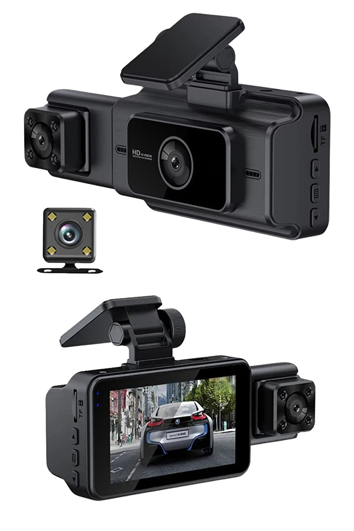 Wearfitpro S15 4K 1080P Monitörlü Gece Görüşlü 3 Kanal  Araç  İç Dış Kamera