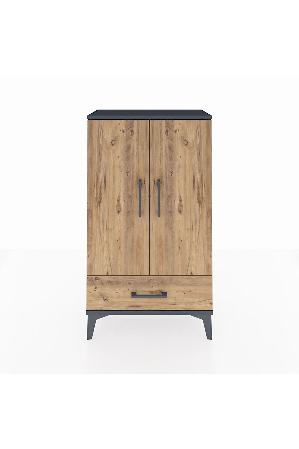 Arges Komodin 3 Raflı Tek Çekmeceli 2 Kapaklı 60x30x106 Antrasit-Çam