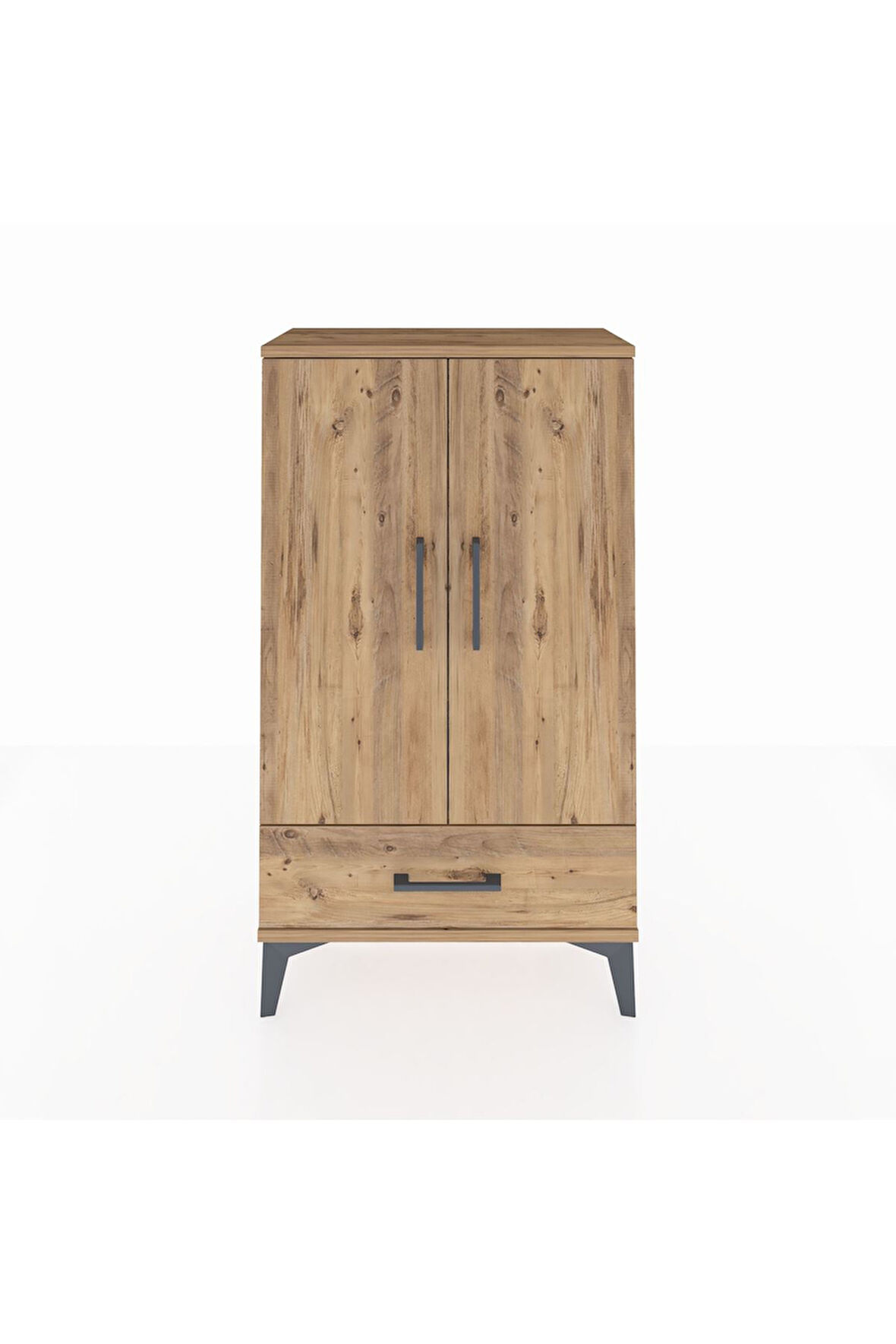 Arges Komodin 3 Raflı Tek Çekmeceli 2 Kapaklı 60x30x106 Çam-Çam