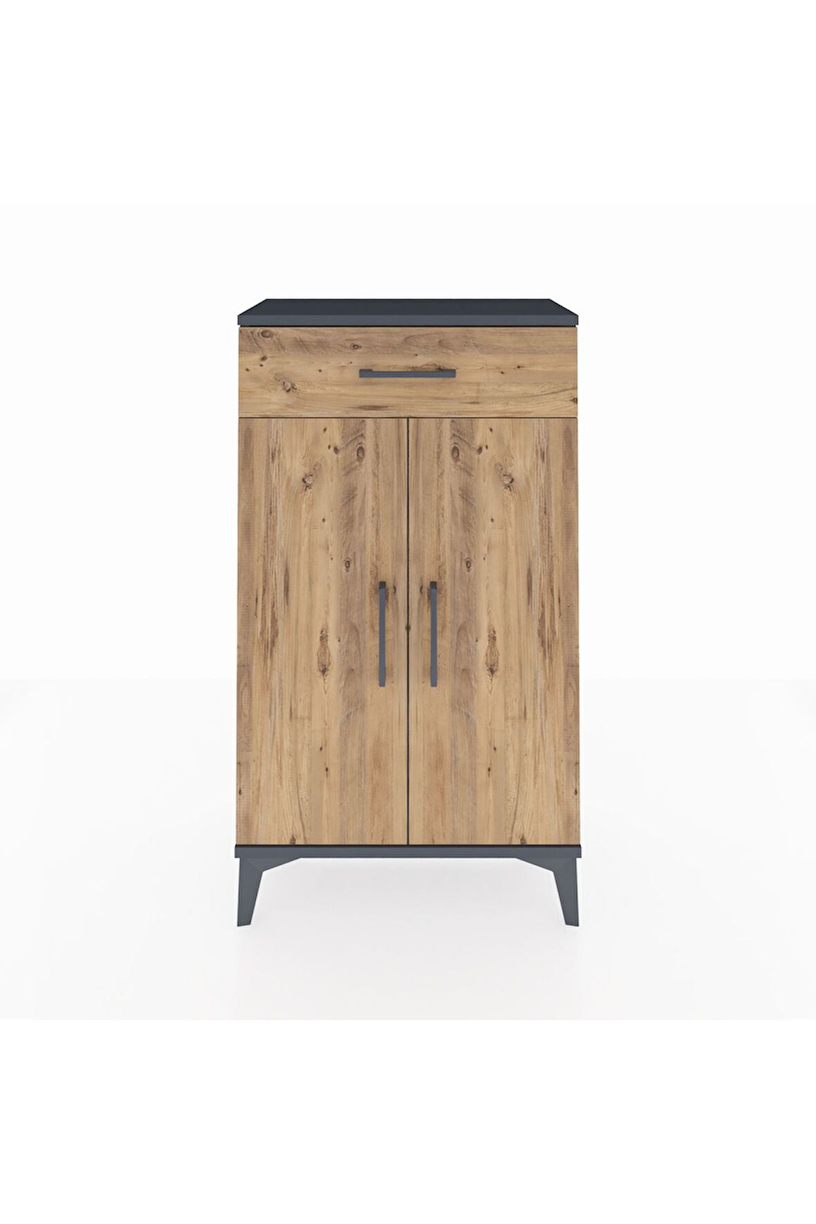 Arges Komodin 2 Raflı Tek Çekmeceli 2 Kapaklı 60x30x106 Antrasit-Çam