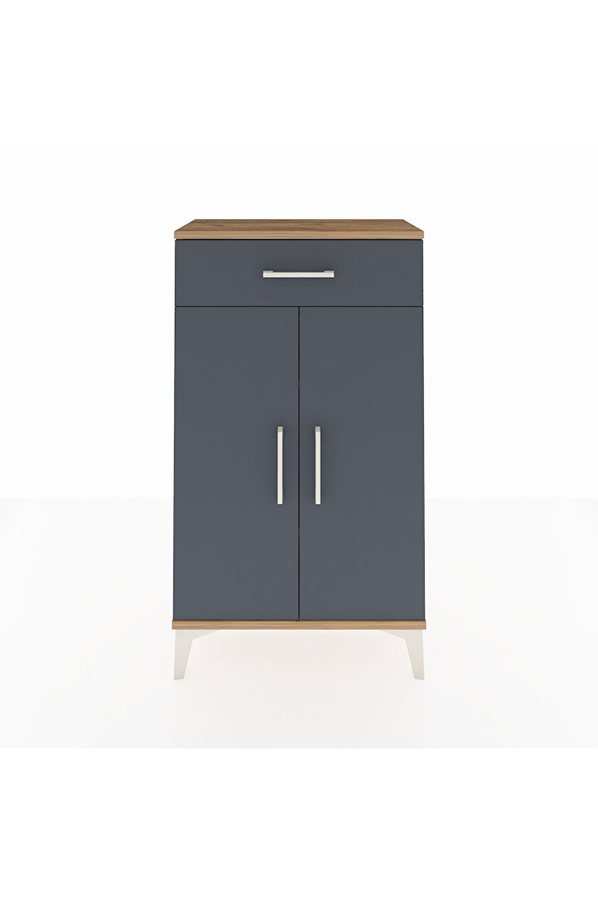 Arges Komodin 2 Raflı Tek Çekmeceli 2 Kapaklı 60x30x106 Çam-Antrasit