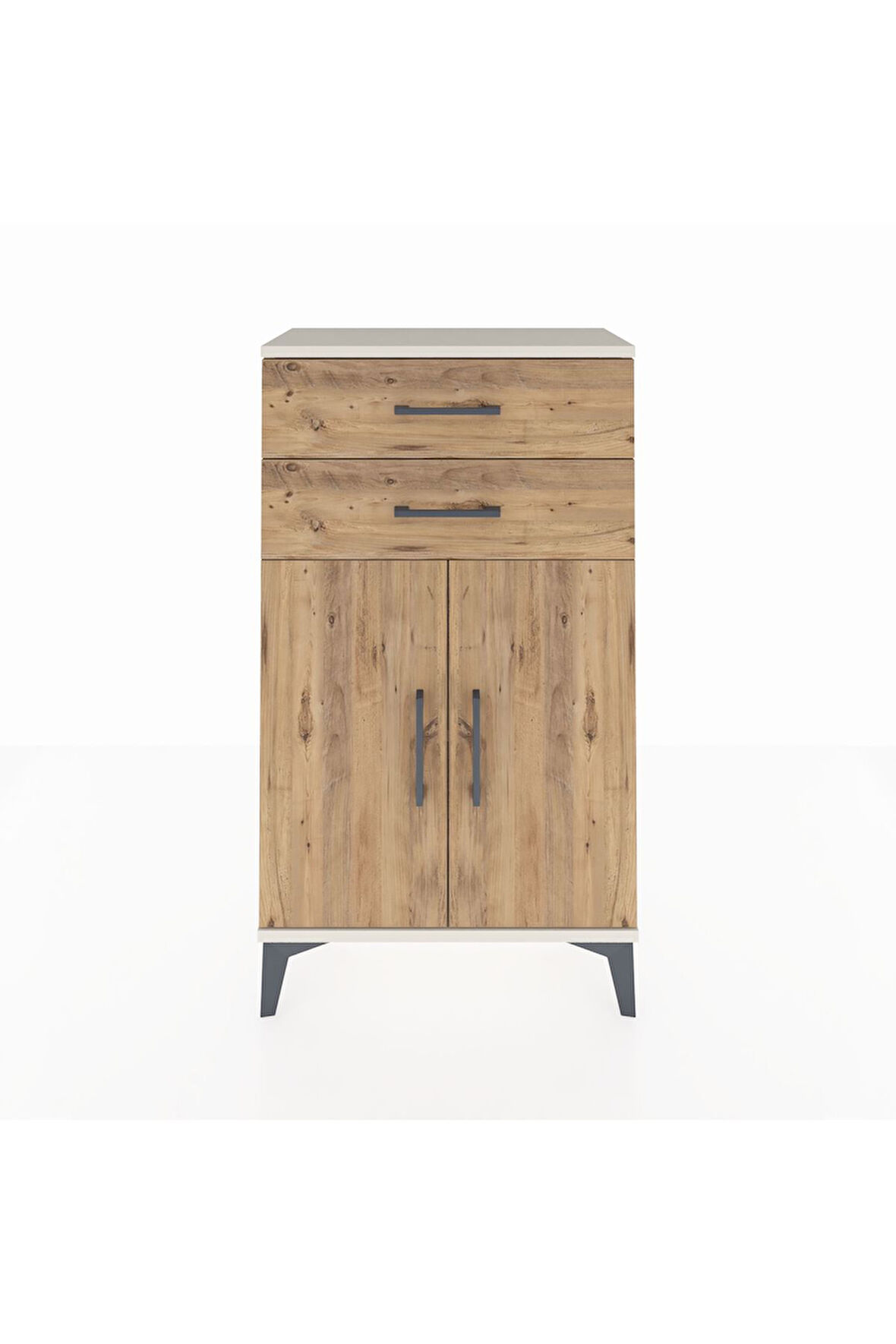 Arges Komodin Tek Raflı 2 Çekmeceli 2 Kapaklı 60x30x106 Aytaşı-Çam