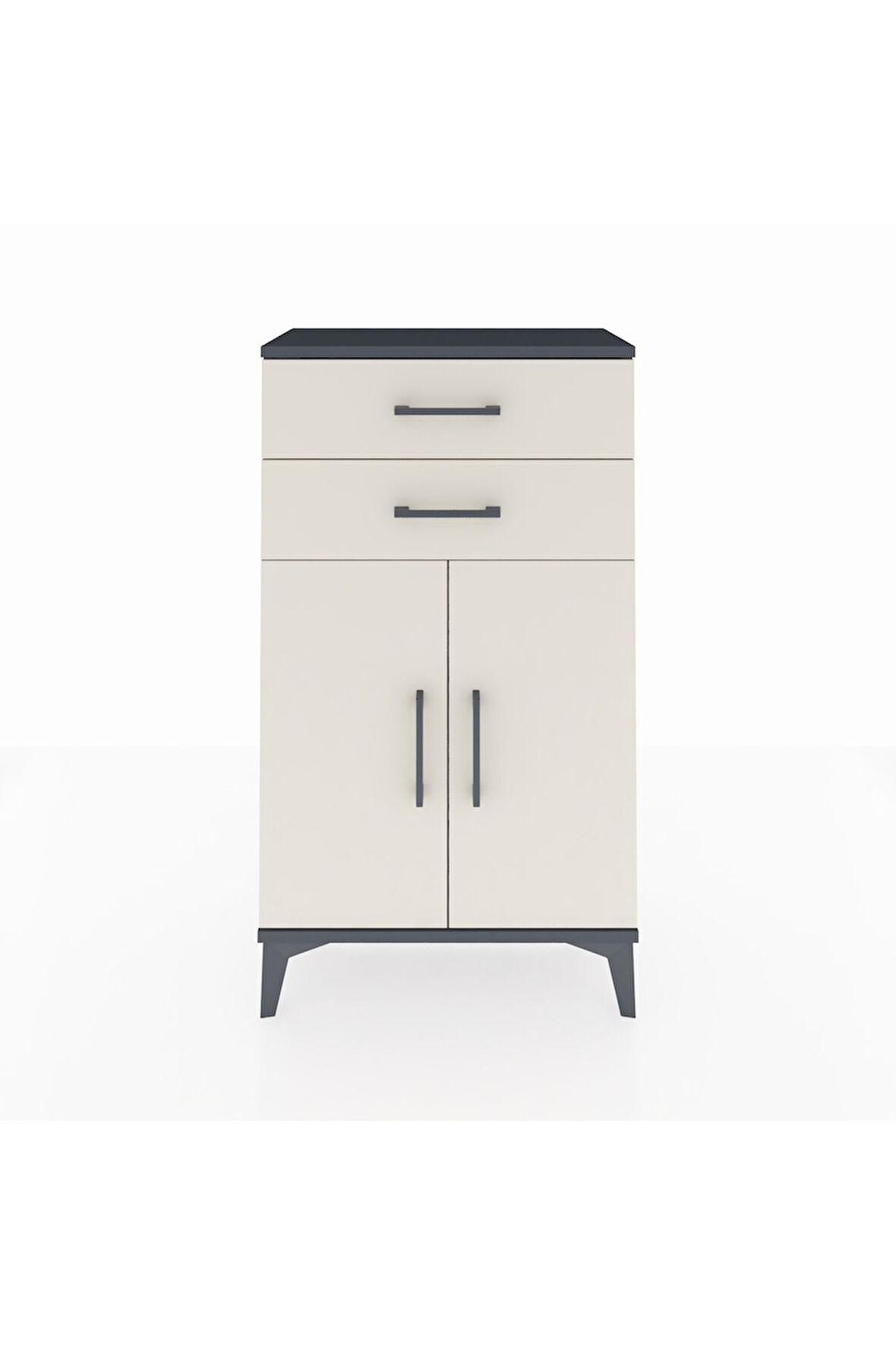 Arges Komodin Tek Raflı 2 Çekmeceli 2 Kapaklı 60x30x106 Antrasit-Aytaşı