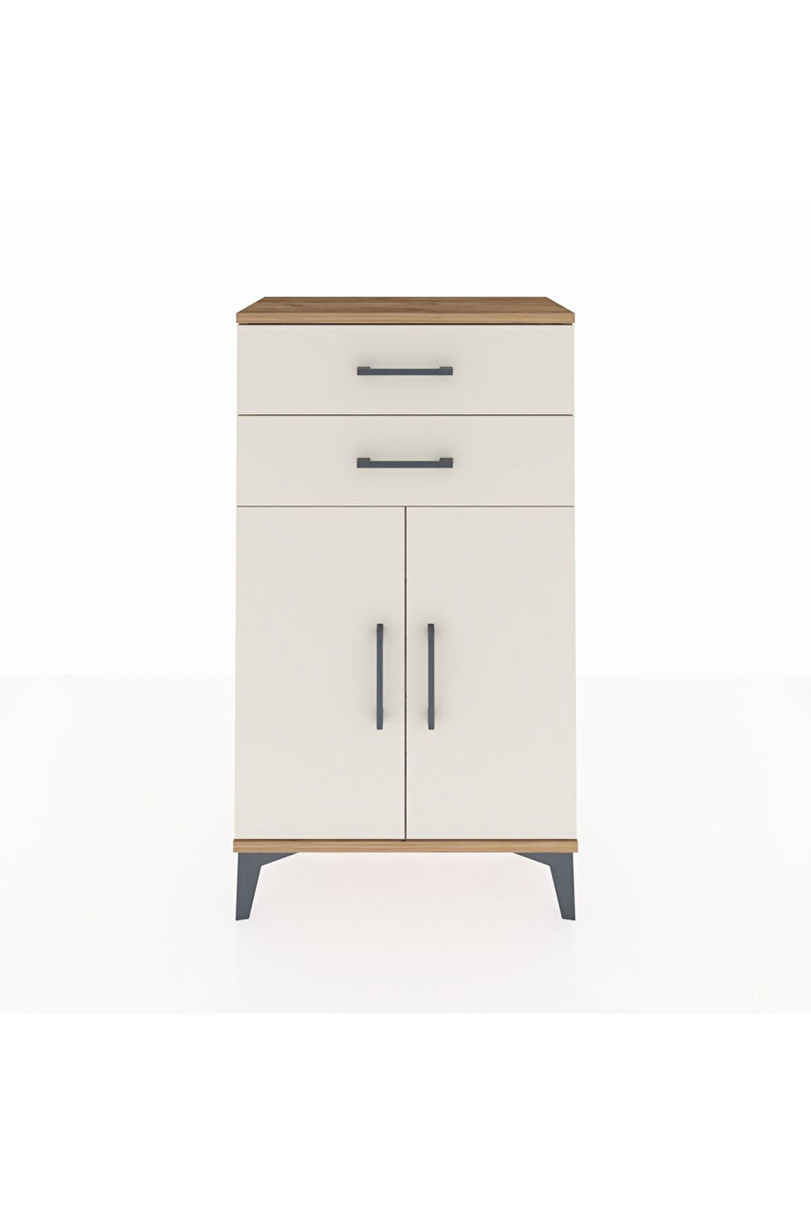 Arges Komodin Tek Raflı 2 Çekmeceli 2 Kapaklı 60x30x106 Çam-Aytaşı