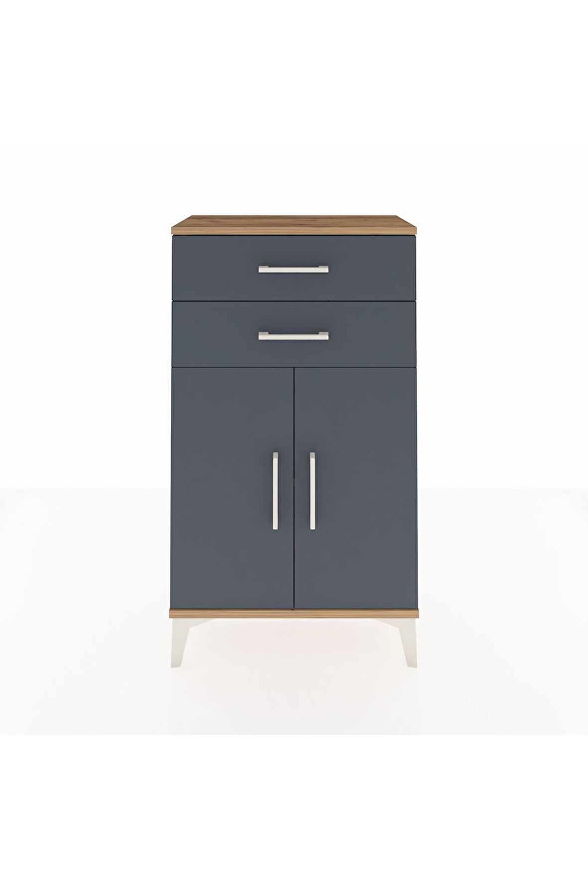 Arges Komodin Tek Raflı 2 Çekmeceli 2 Kapaklı 60x30x106 Çam-Antrasit