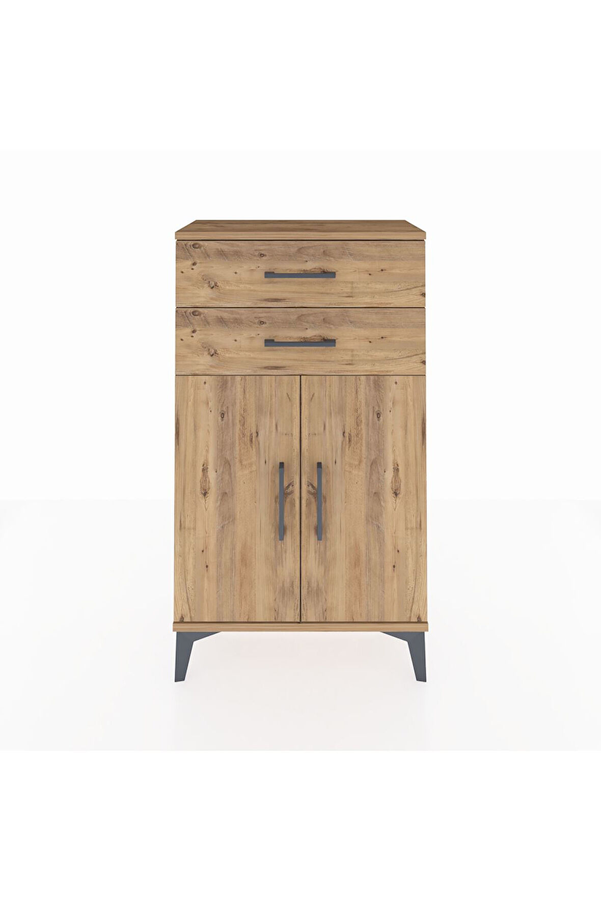 Arges Komodin Tek Raflı 2 Çekmeceli 2 Kapaklı 60x30x106 Çam-Çam