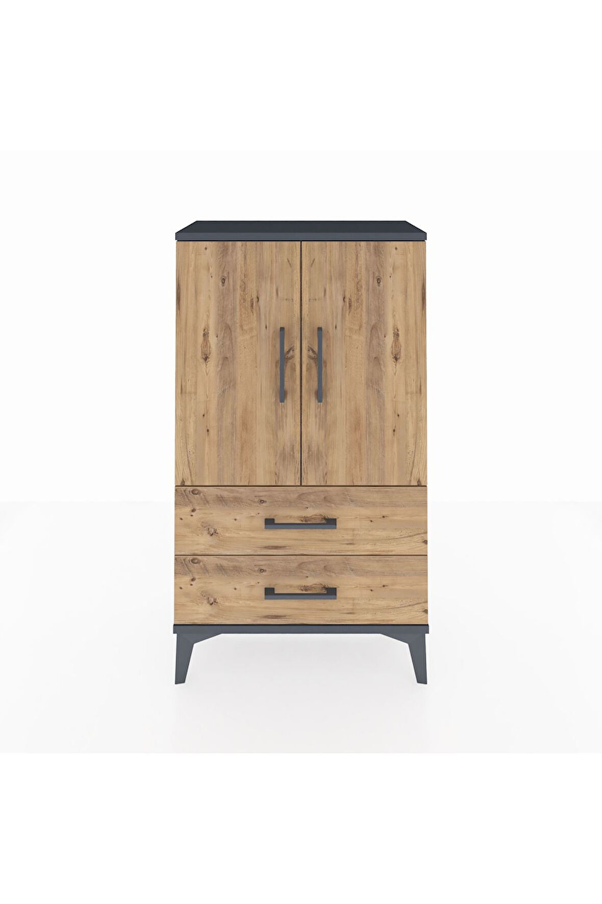 Arges Komodin 2 Raflı 2 Çekmeceli 2 Kapaklı 60x30x106 Antrasit-Çam