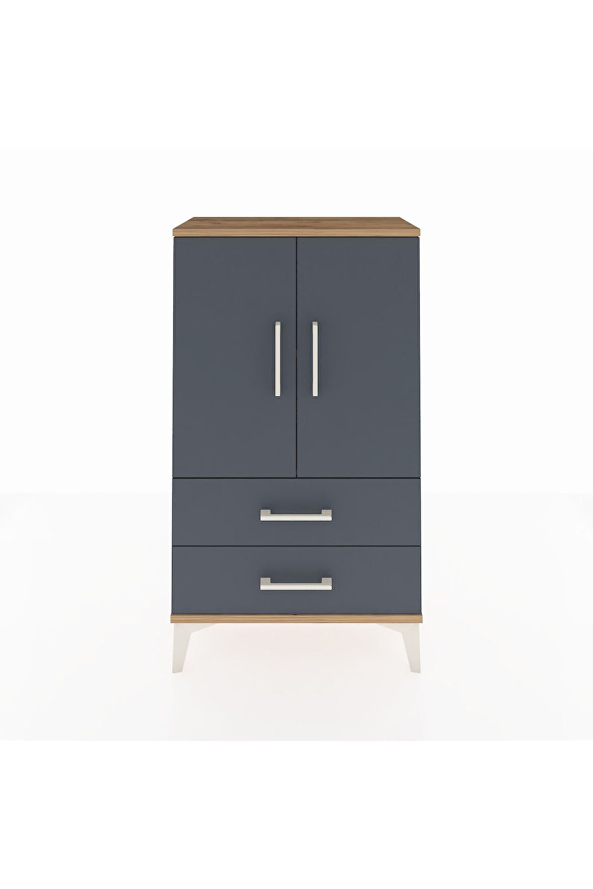 Arges Komodin 2 Raflı 2 Çekmeceli 2 Kapaklı 60x30x106 Çam-Antrasit