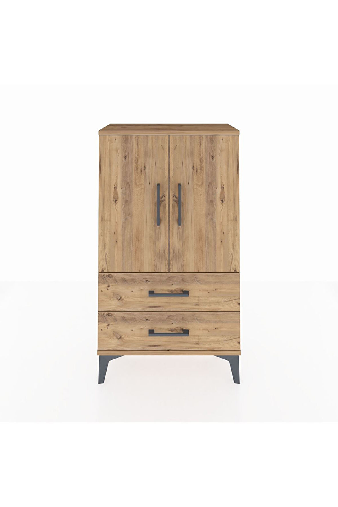 Arges Komodin 2 Raflı 2 Çekmeceli 2 Kapaklı 60x30x106 Çam-Çam