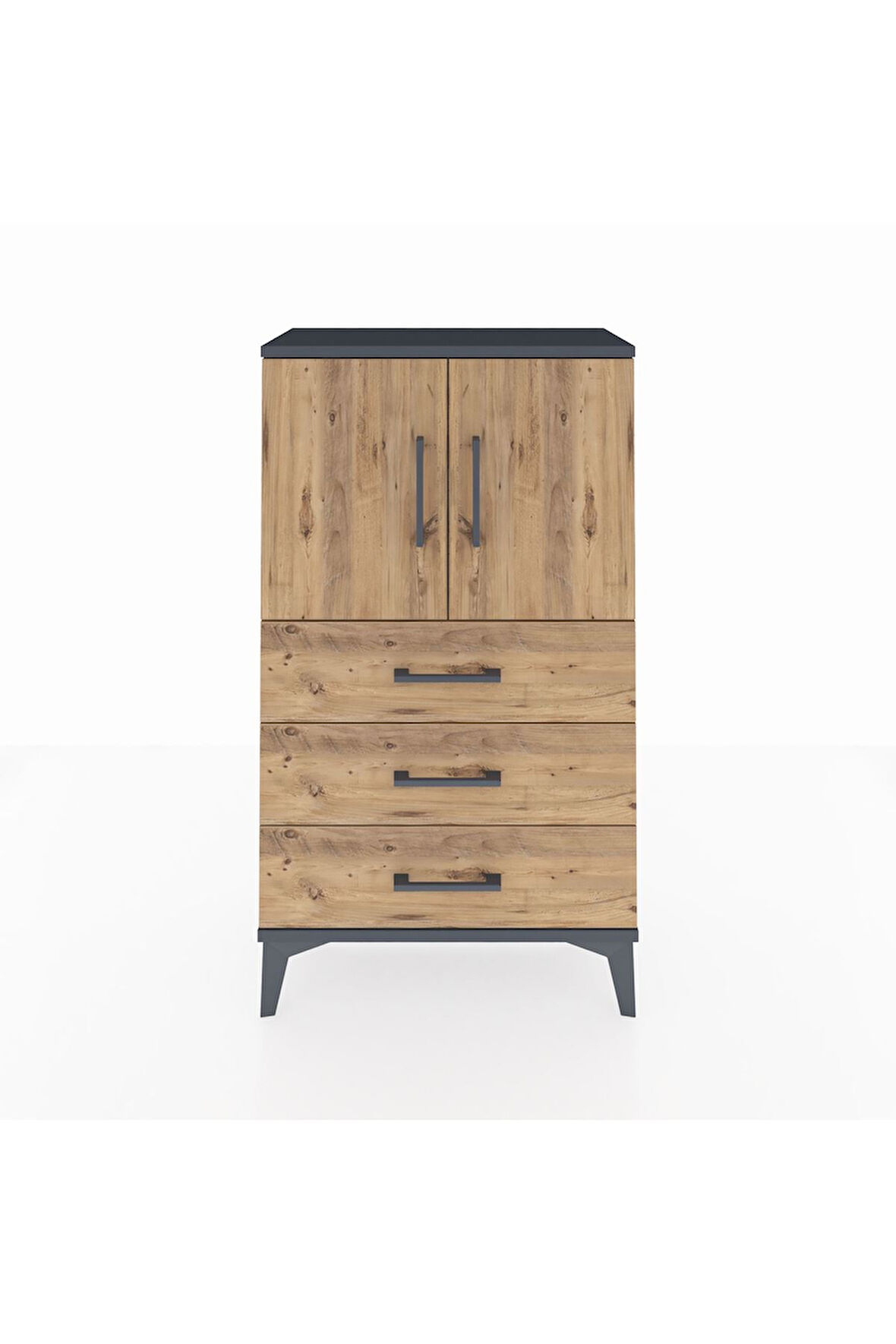 Arges Komodin 2 Raflı 3 Çekmeceli 2 Kapaklı 60x30x106 Antrasit-Çam