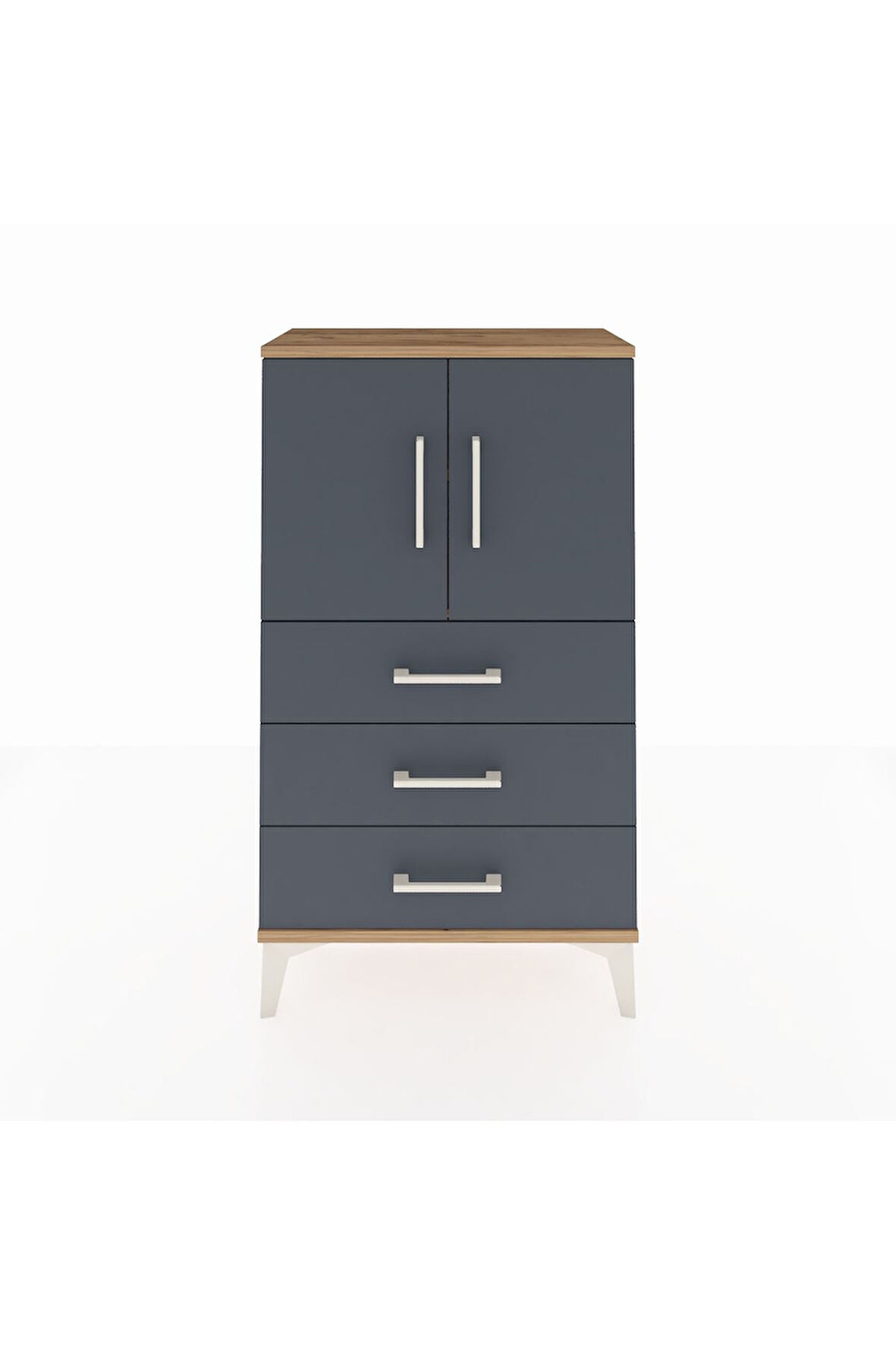 Arges Komodin 2 Raflı 3 Çekmeceli 2 Kapaklı 60x30x106 Çam-Antrasit