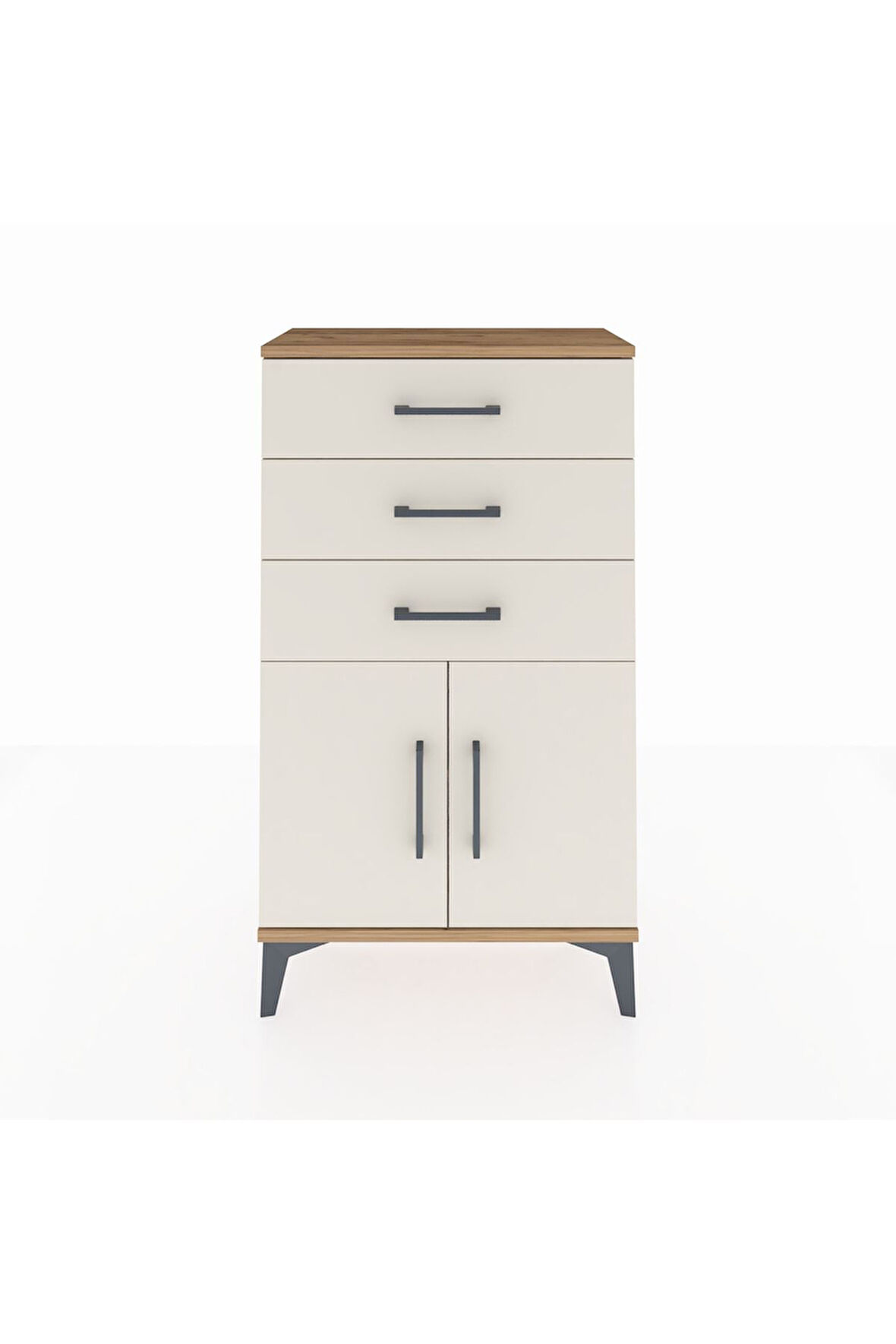 Arges Komodin Tek Raflı 3 Çekmeceli 2 Kapaklı 60x30x106 Çam-Aytaşı