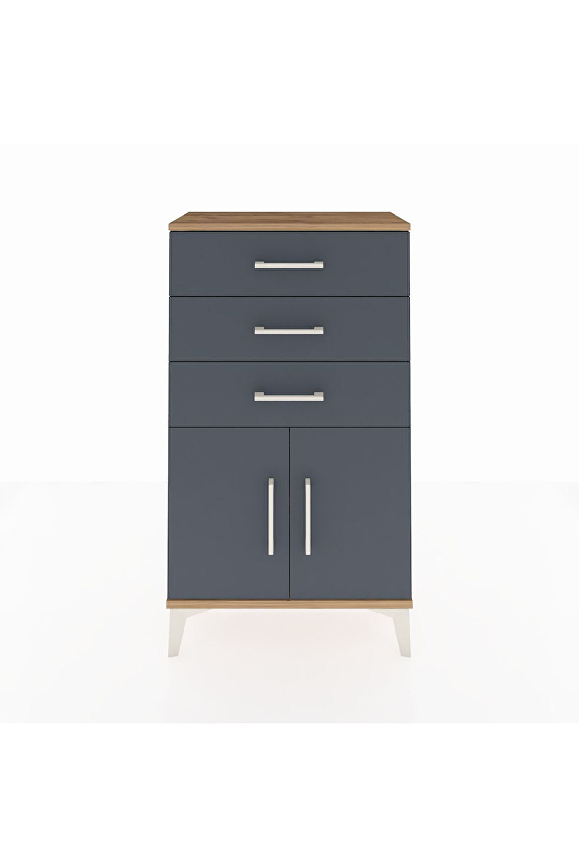 Arges Komodin Tek Raflı 3 Çekmeceli 2 Kapaklı 60x30x106 Çam-Antrasit