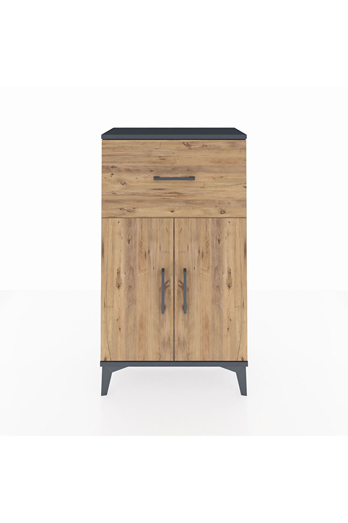 Arges Komodin Tek Raflı Tek Çekmeceli 2 Kapaklı 60x30x106 Antrasit-Çam