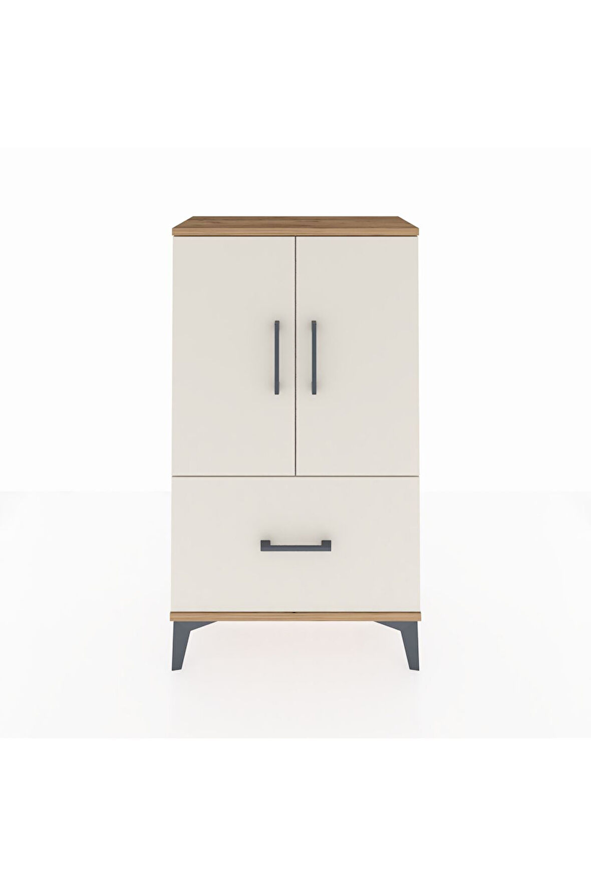 Arges Komodin 2 Raflı Tek Çekmeceli 2 Kapaklı 60x30x106 Çam-Aytaşı