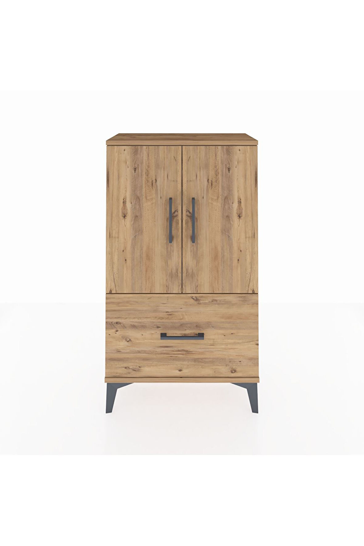 Arges Komodin 2 Raflı Tek Çekmeceli 2 Kapaklı 60x30x106 Çam-Çam