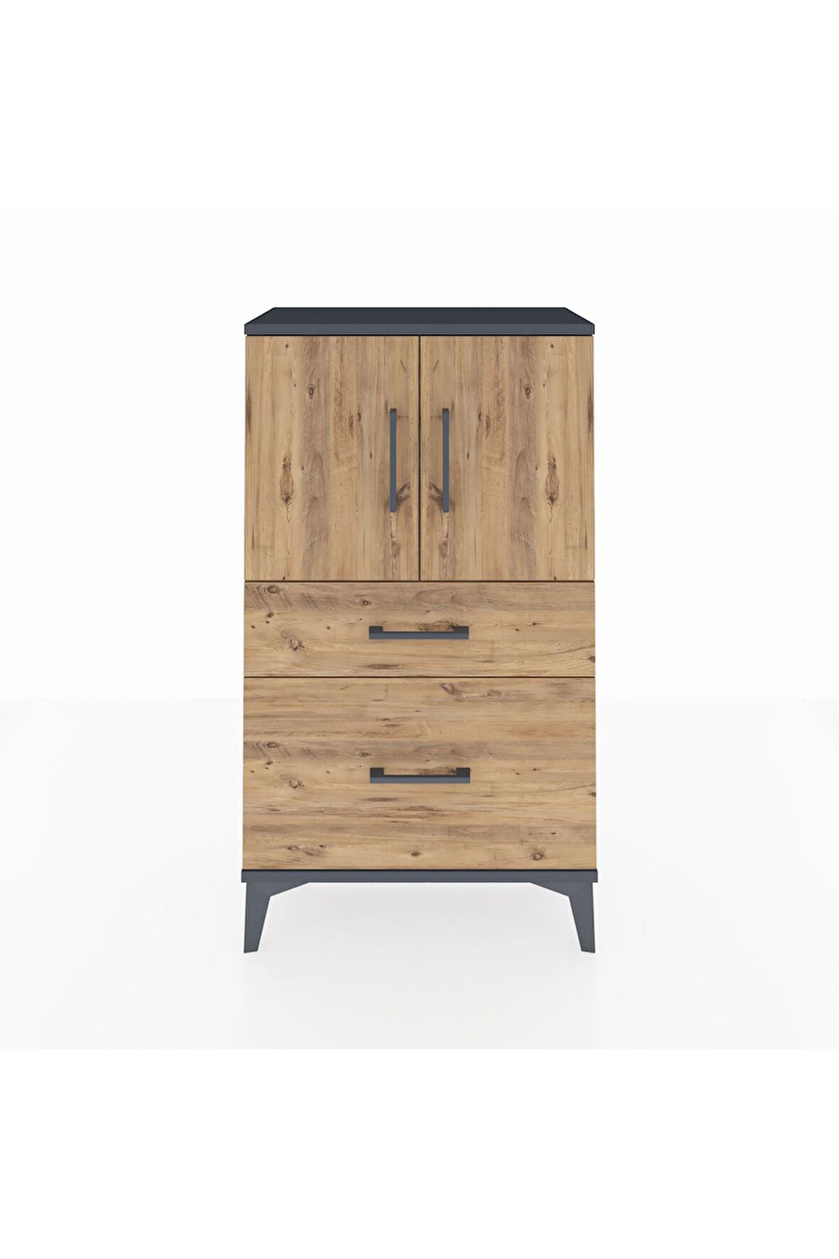 Arges Komodin 2 Raflı 2 Çekmeceli 2 Kapaklı 60x30x106 Antrasit-Çam