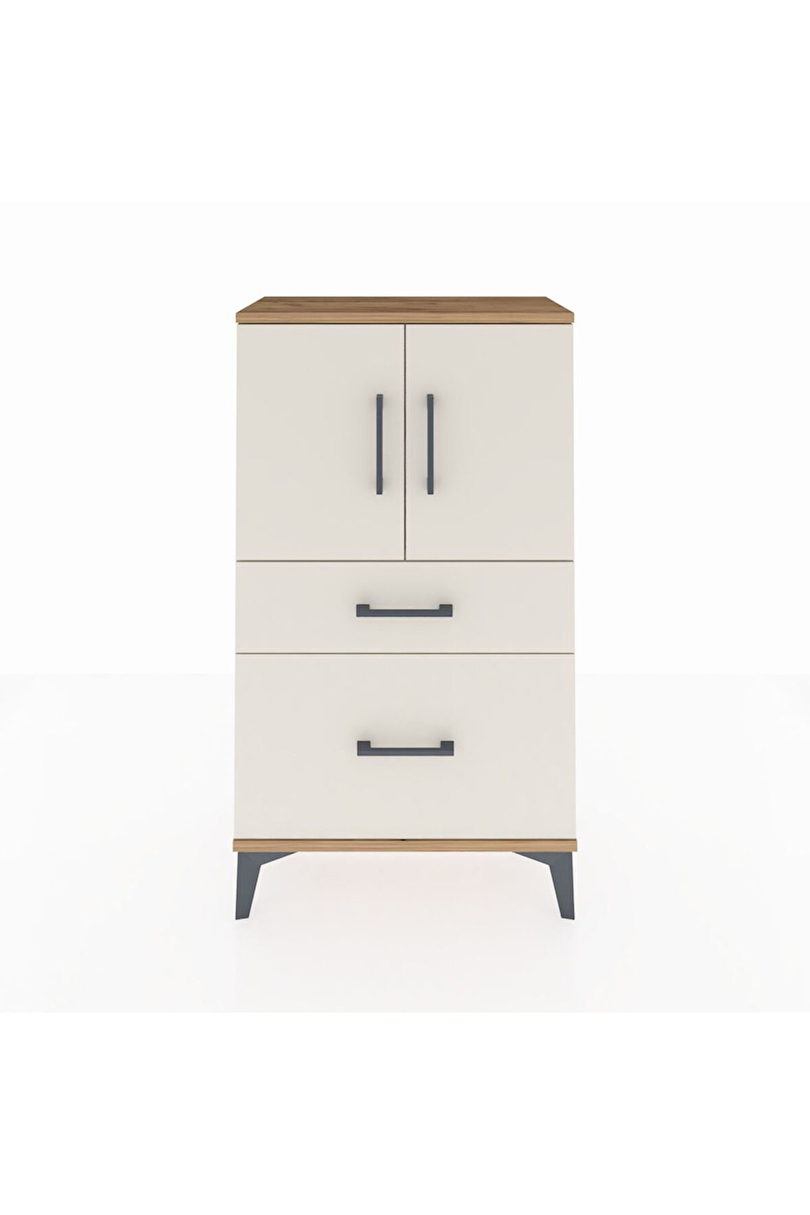 Arges Komodin 2 Raflı 2 Çekmeceli 2 Kapaklı 60x30x106 Çam-Aytaşı