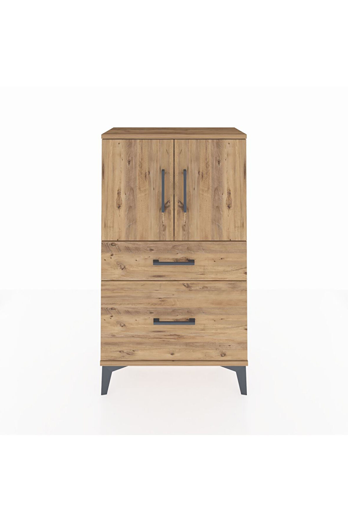 Arges Komodin 2 Raflı 2 Çekmeceli 2 Kapaklı 60x30x106 Çam-Çam