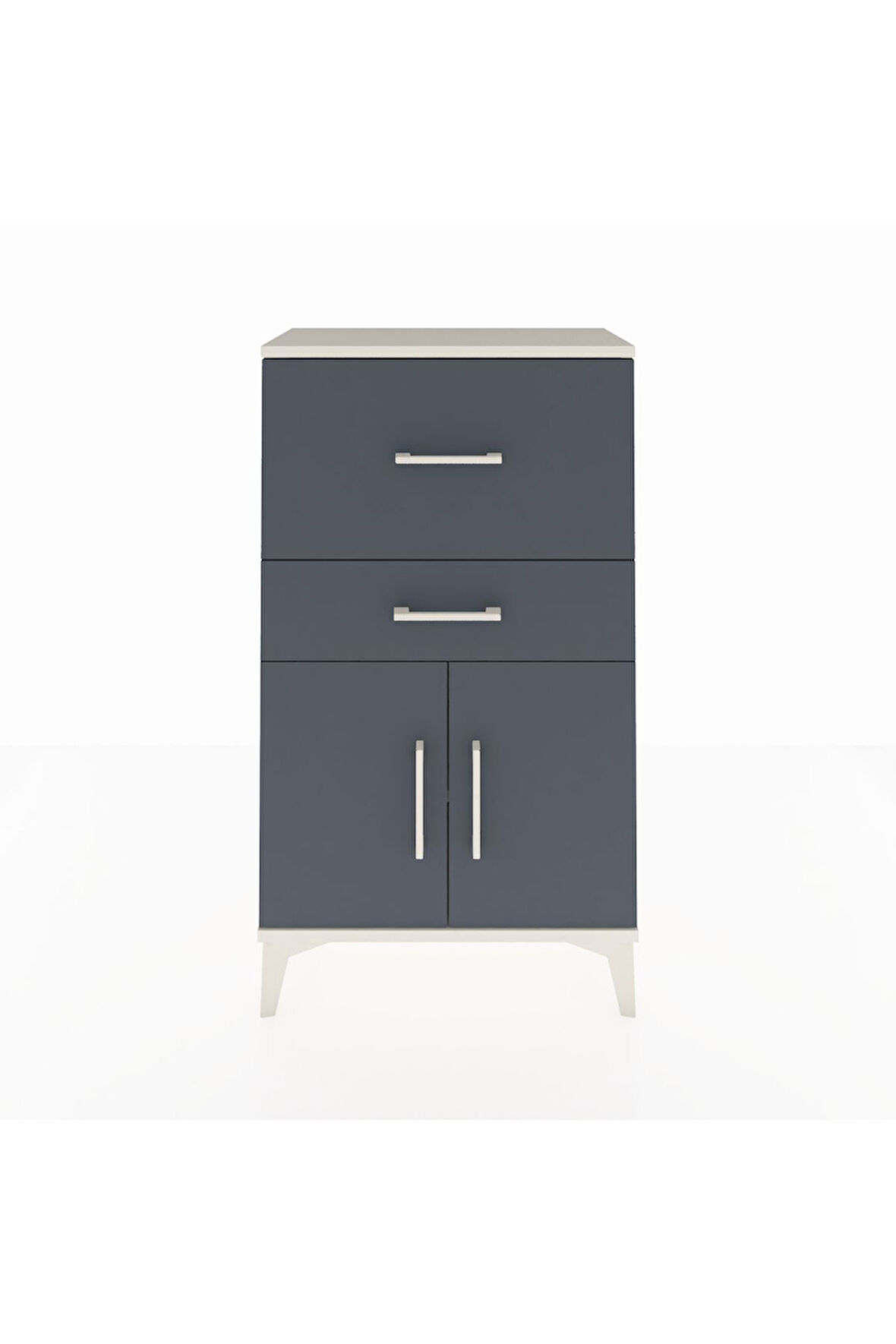 Arges Komodin Tek Raflı 2 Çekmeceli 2 Kapaklı 60x30x106 Aytaşı-Antrasit