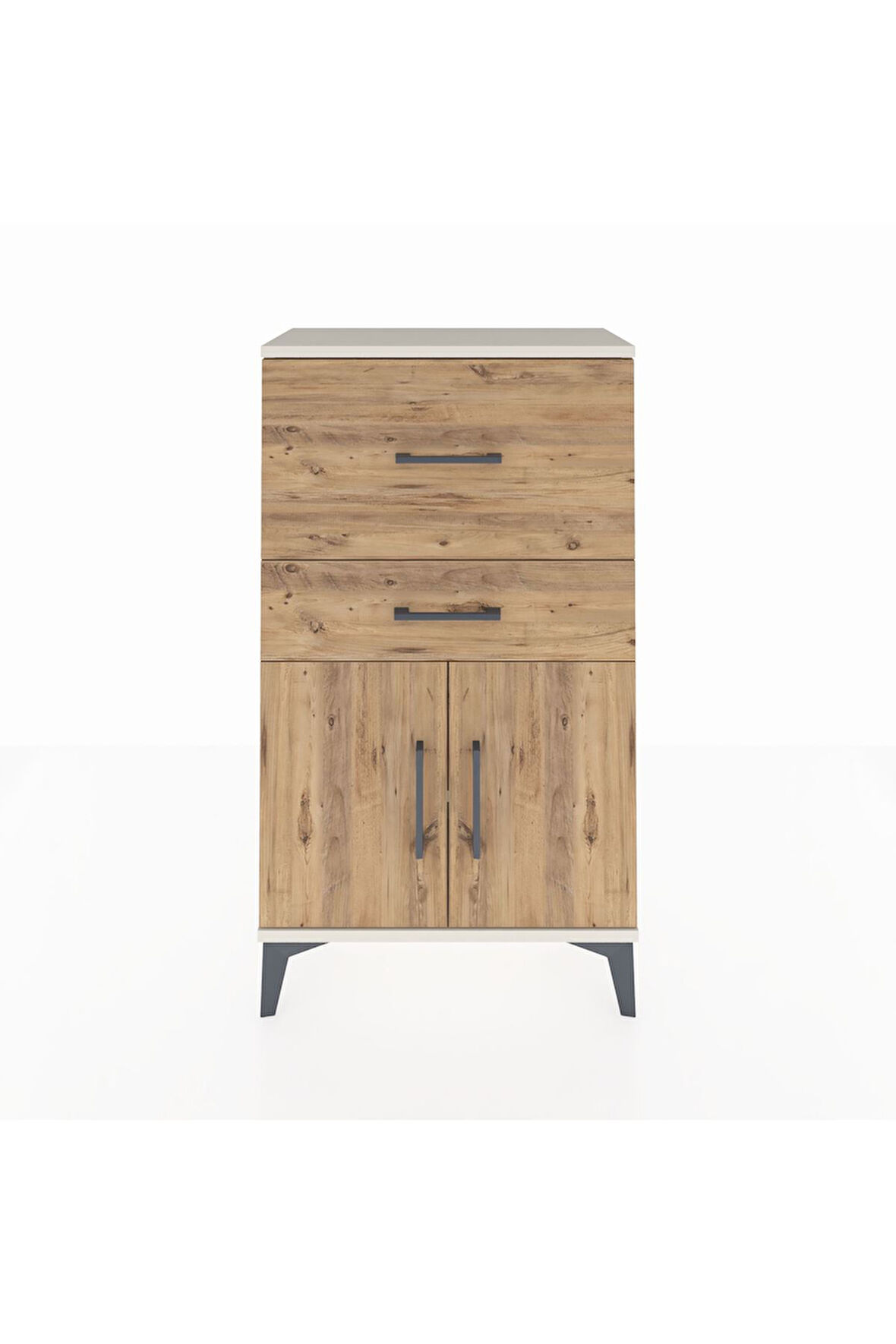 Arges Komodin Tek Raflı 2 Çekmeceli 2 Kapaklı 60x30x106 Aytaşı-Çam