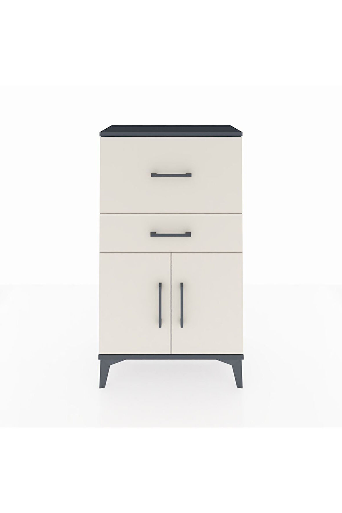 Arges Komodin Tek Raflı 2 Çekmeceli 2 Kapaklı 60x30x106 Antrasit-Aytaşı