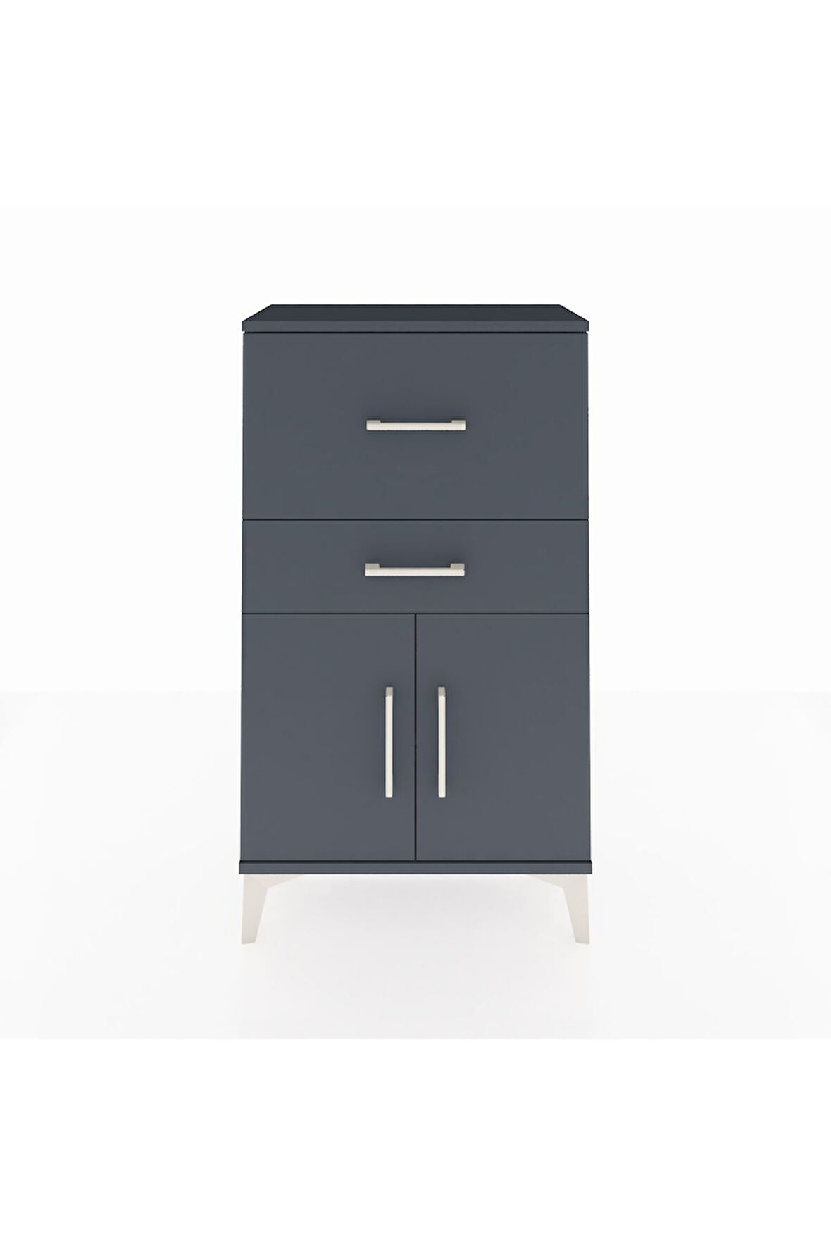 Arges Komodin Tek Raflı 2 Çekmeceli 2 Kapaklı 60x30x106 Antrasit-Antrasit