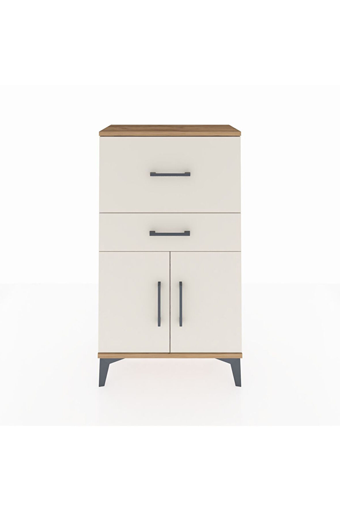 Arges Komodin Tek Raflı 2 Çekmeceli 2 Kapaklı 60x30x106 Çam-Aytaşı