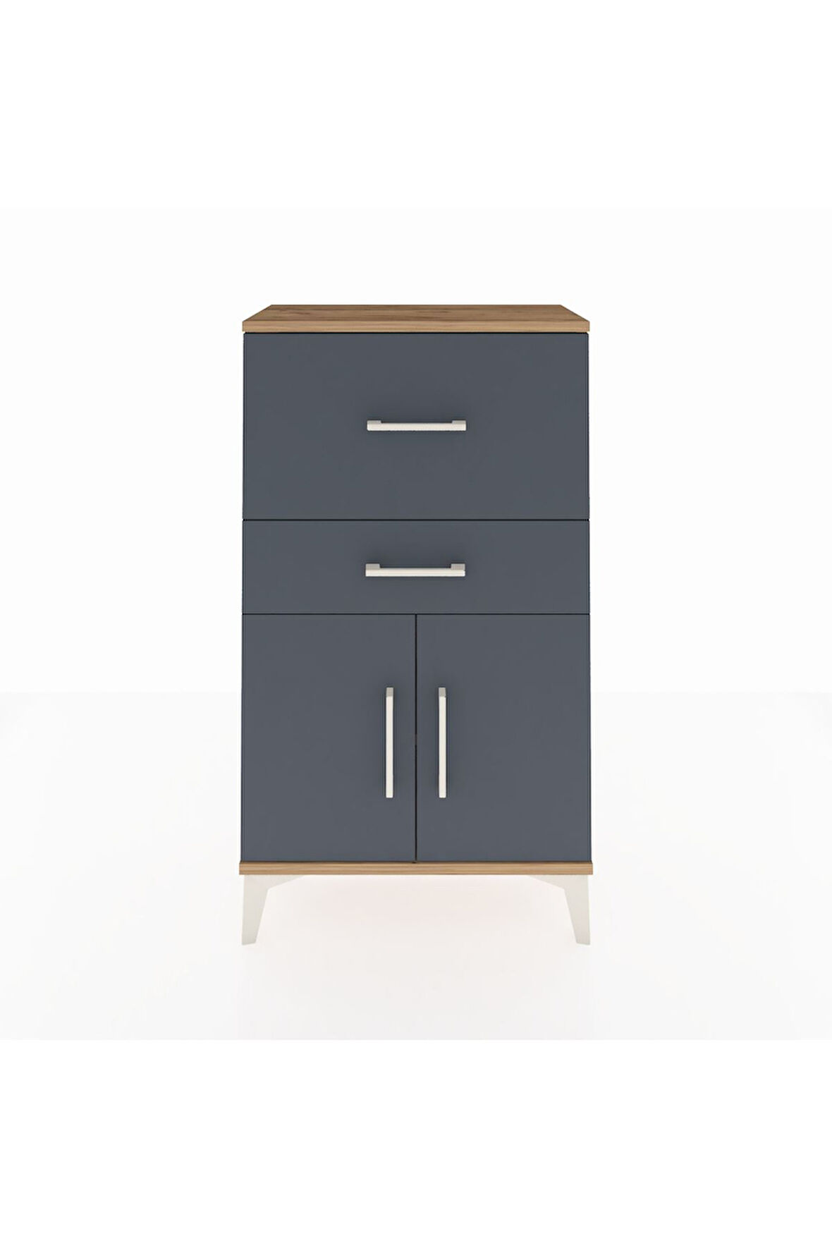 Arges Komodin Tek Raflı 2 Çekmeceli 2 Kapaklı 60x30x106 Çam-Antrasit