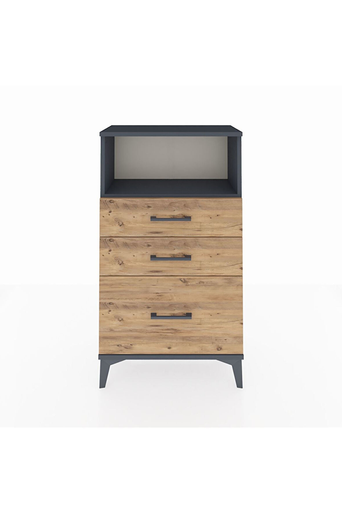 Arges Komodin Tek Raflı 3 Çekmeceli 60x30x106 Antrasit-Çam
