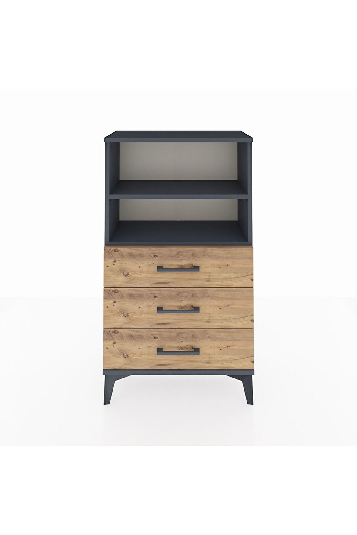Arges Komodin 2 Raflı 3 Çekmeceli 60x30x106 Antrasit-Çam