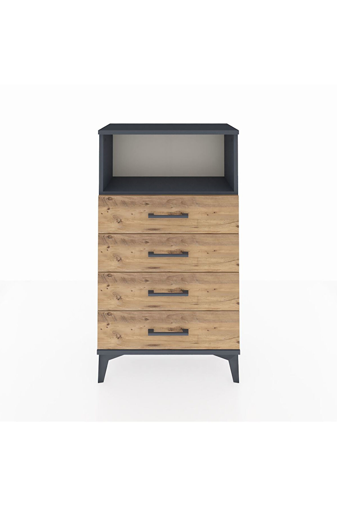 Arges Komodin Tek Raflı 4 Çekmeceli 60x30x106 Antrasit-Çam