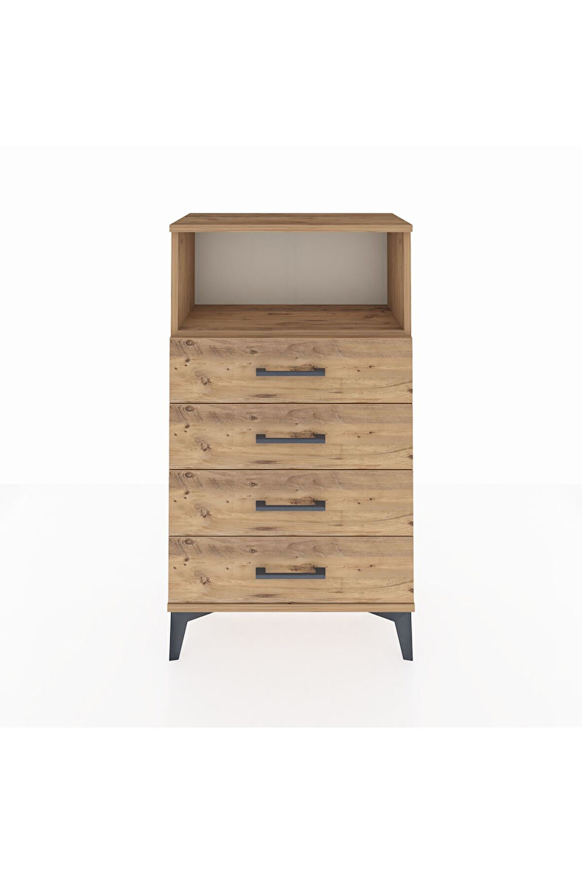 Arges Komodin Tek Raflı 4 Çekmeceli 60x30x106 Çam-Çam