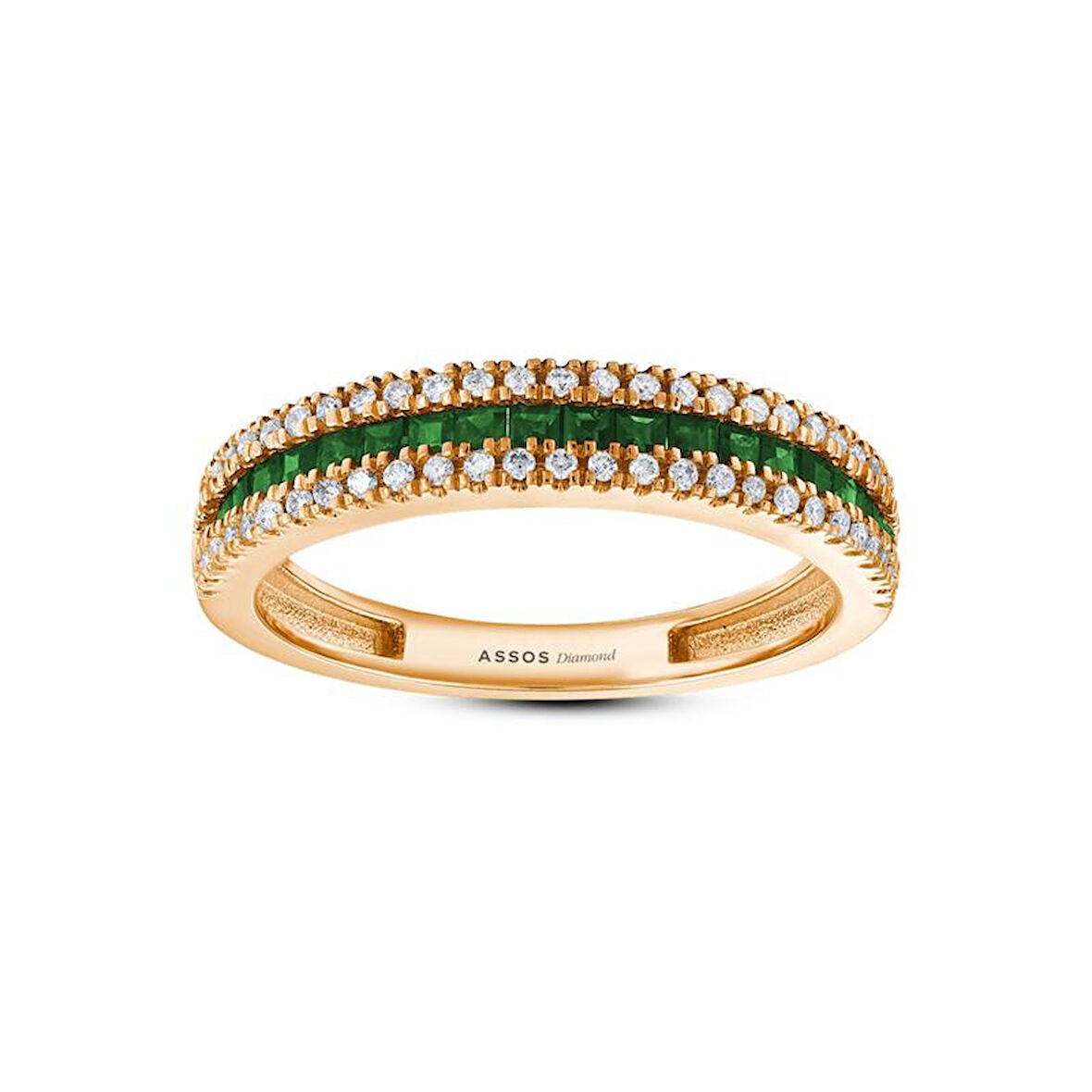 Prenses Kesim Zümrüt Taşlı Pırlanta Yüzük