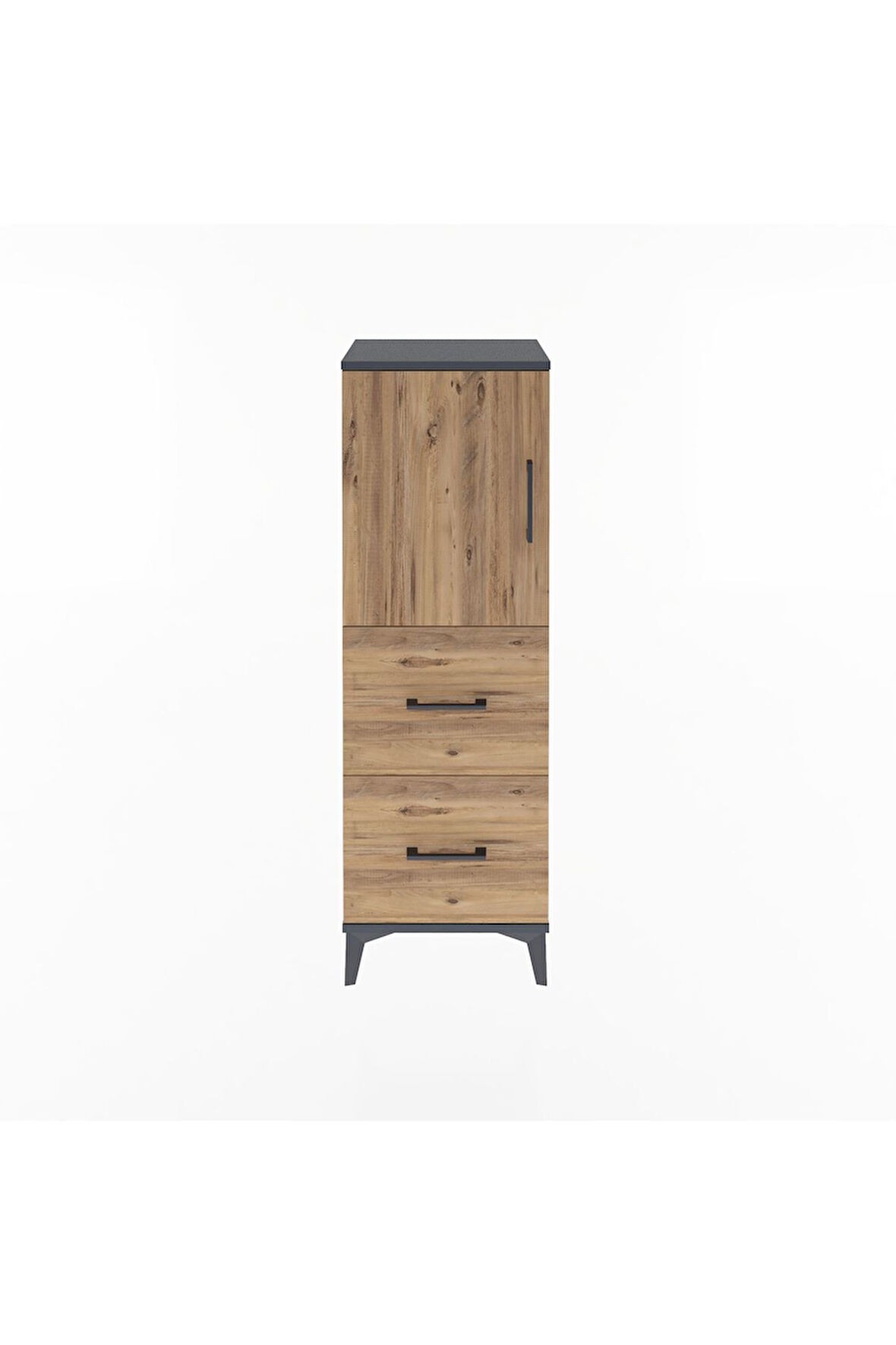 Arges Dolap 2 Raflı 2 Çekmeceli Tek Kapaklı 44x30x134 Antrasit-Çam