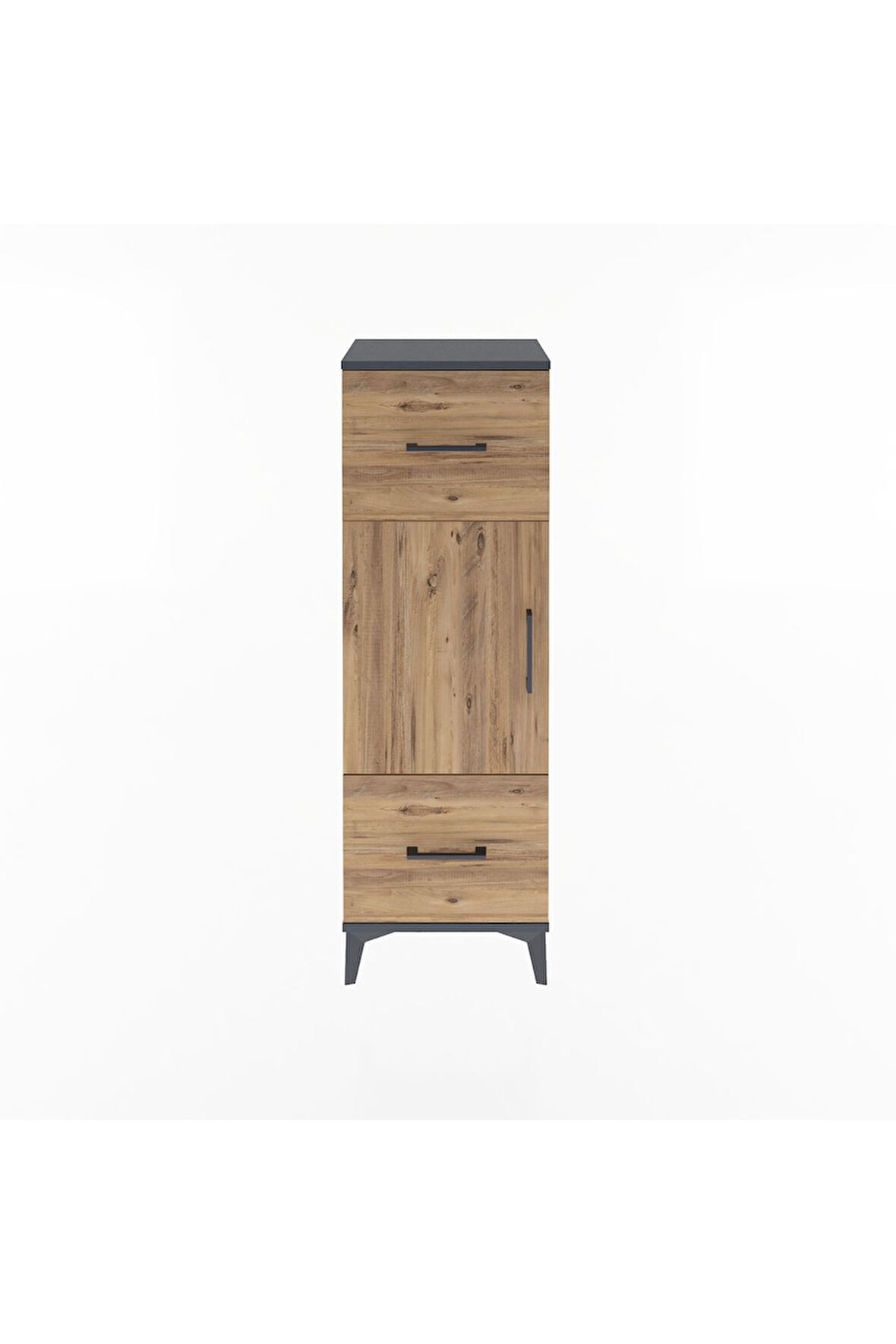 Arges Dolap 2 Raflı 2 Çekmeceli Tek Kapaklı 44x30x134 Antrasit-Çam