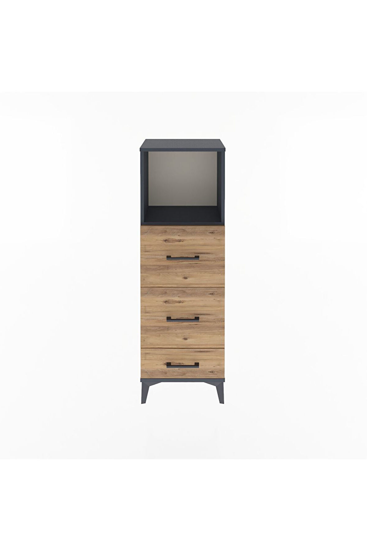 Arges Dolap Tek Raflı 3 Çekmeceli 44x30x134 Antrasit-Çam