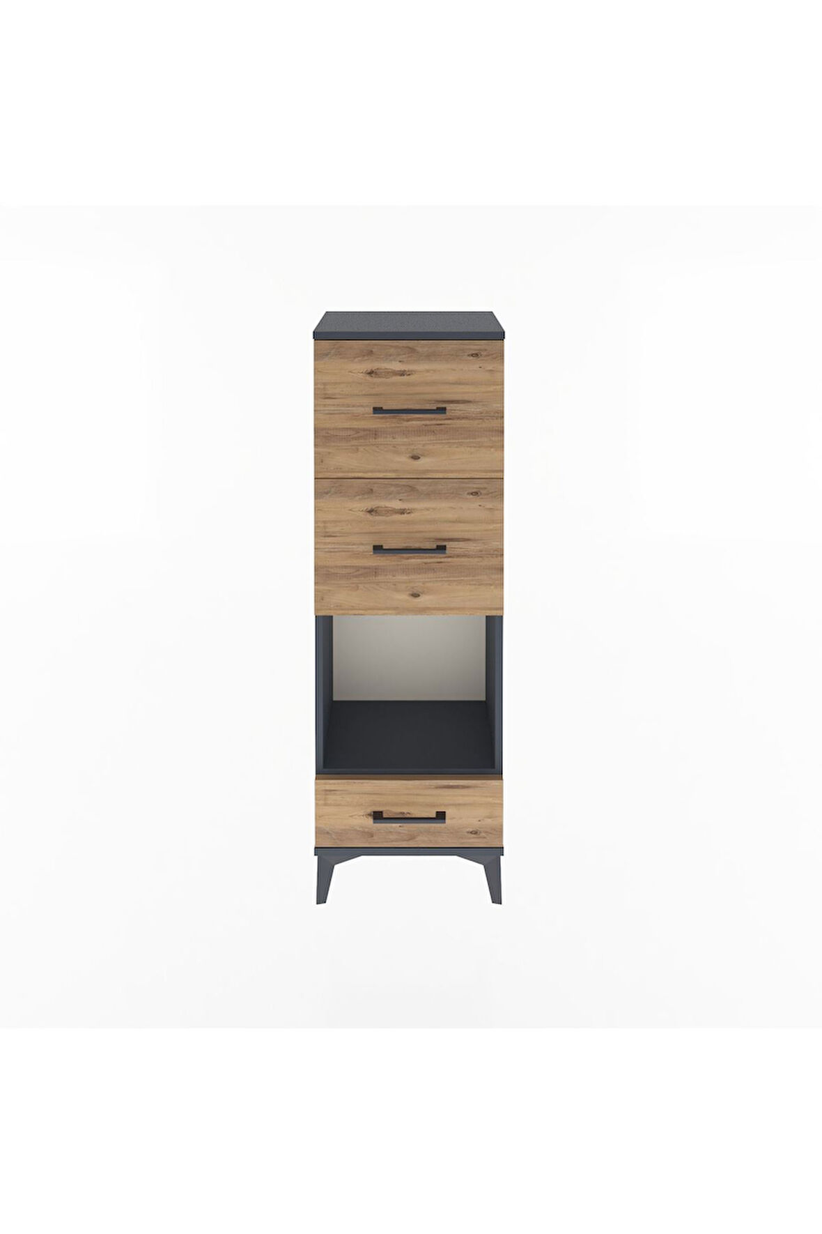 Arges Dolap Tek Raflı 3 Çekmeceli 44x30x134 Antrasit-Çam