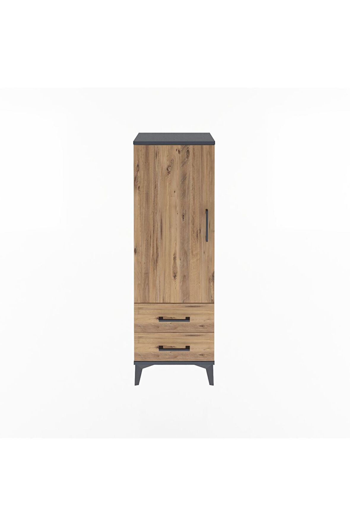 Arges Dolap 3 Raflı 2 Çekmeceli Tek Kapaklı 44x30x134 Antrasit-Çam